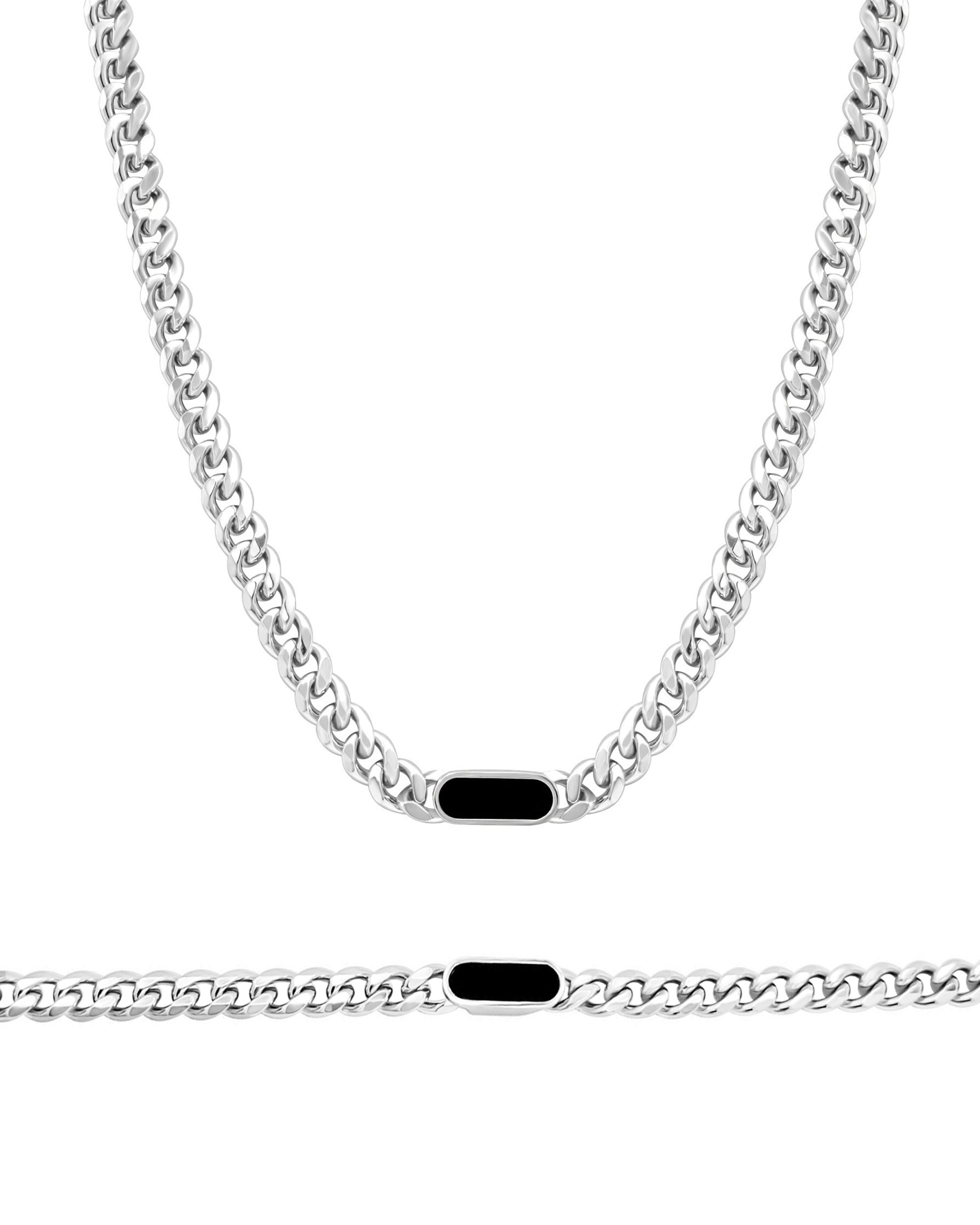 PARURE EN ACIER MAILLE GOURMETTE AVEC OVALE NOIR