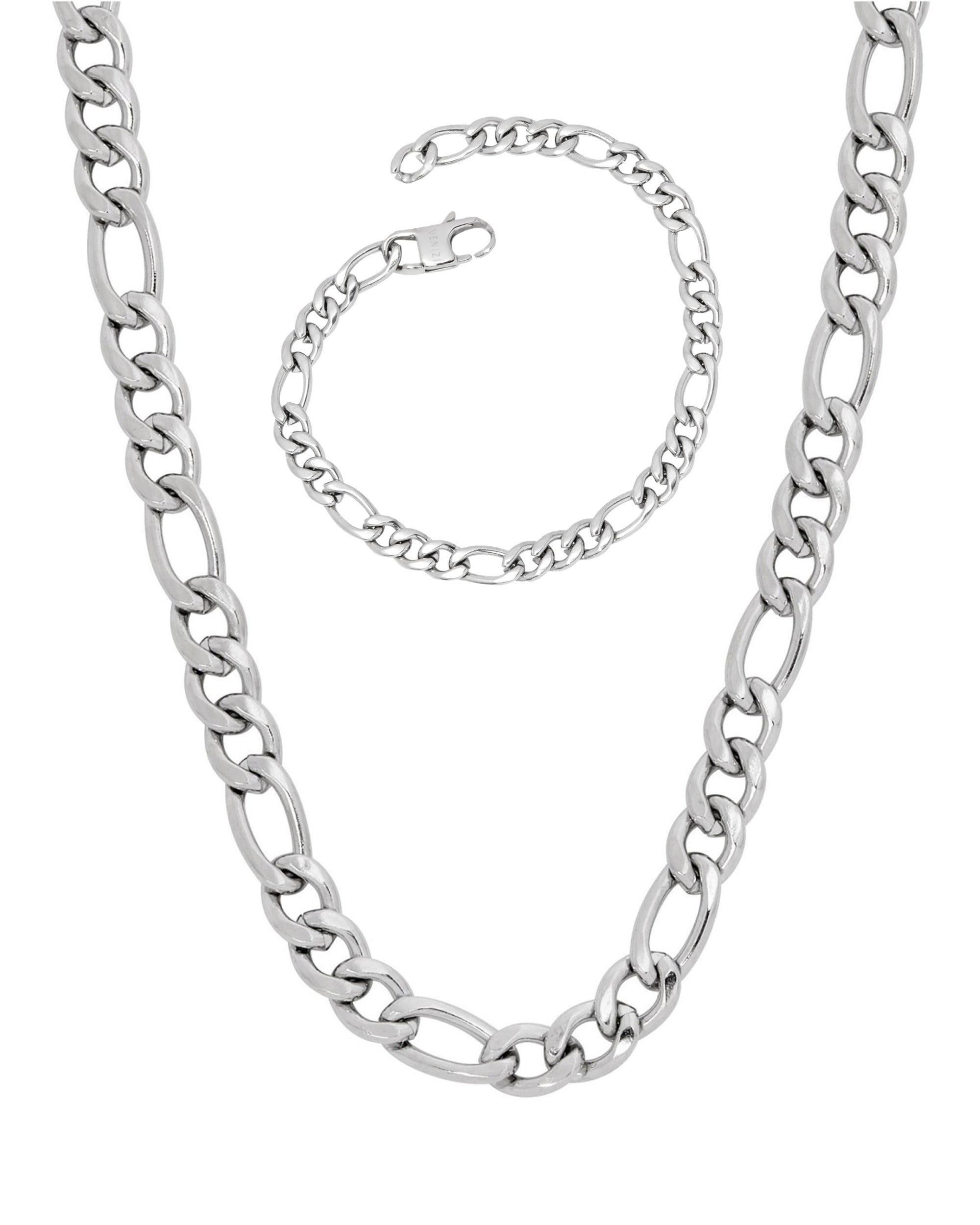 PARURE EN ACIER MAILLE FIGARO LARGE