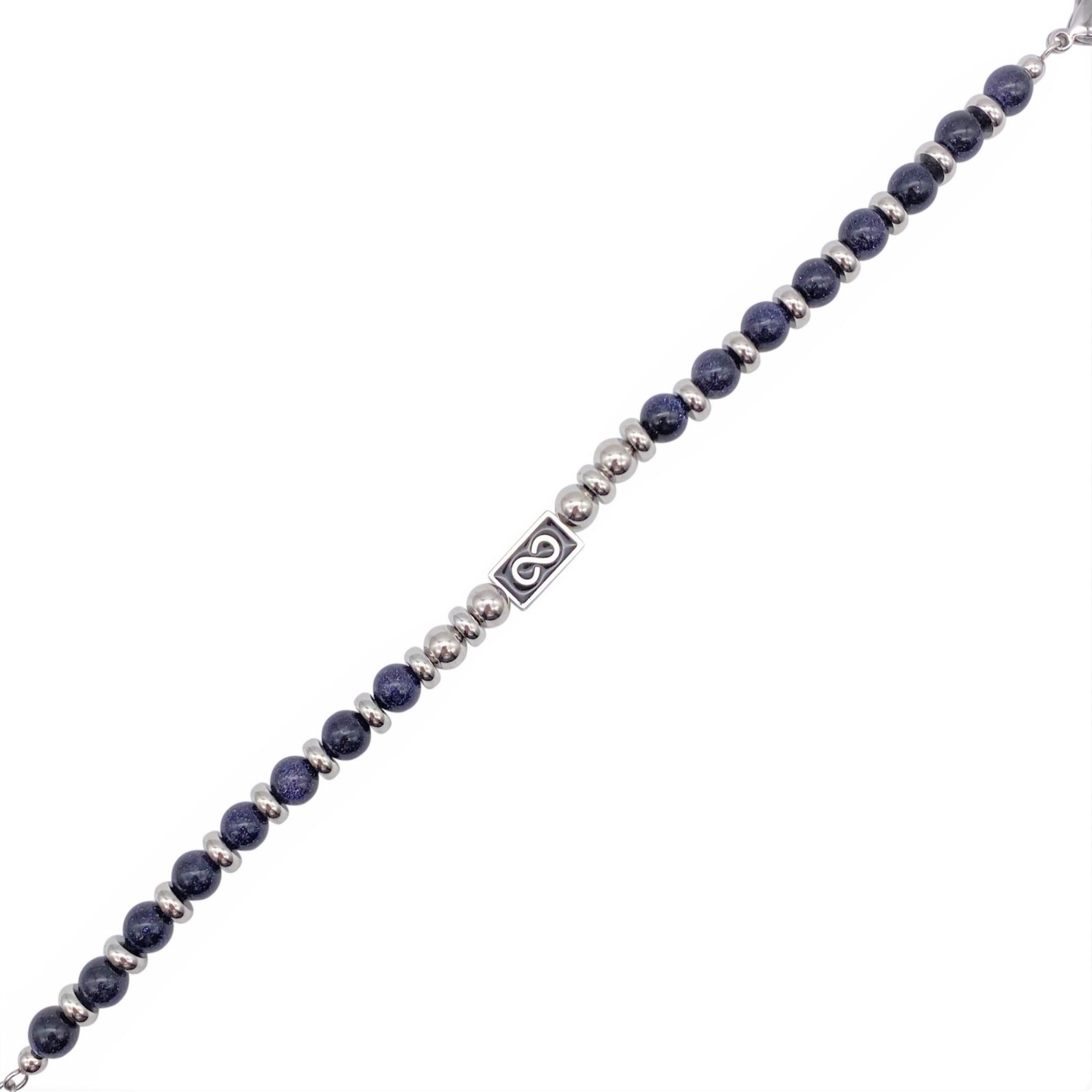 MONTRE VENIZI ARGENTÉ CADRAN BLEU NUIT  AVEC BRACELET ACIER PIERRES AGATES BLEUES ET MOTIF INFINI