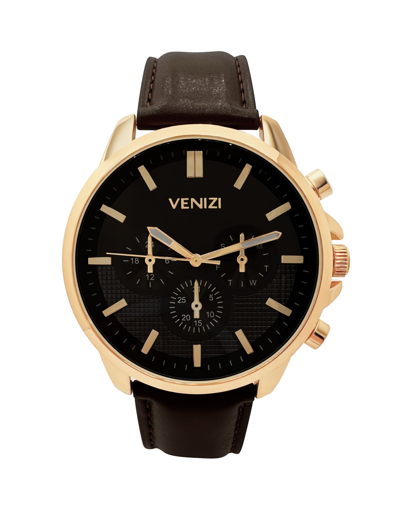 MONTRE VENIZI DORÉE BRACELET EN CUIR BRUN  ET BRACELET EN CUIR TRESSÉ AVEC PLAQUE BICOLORE