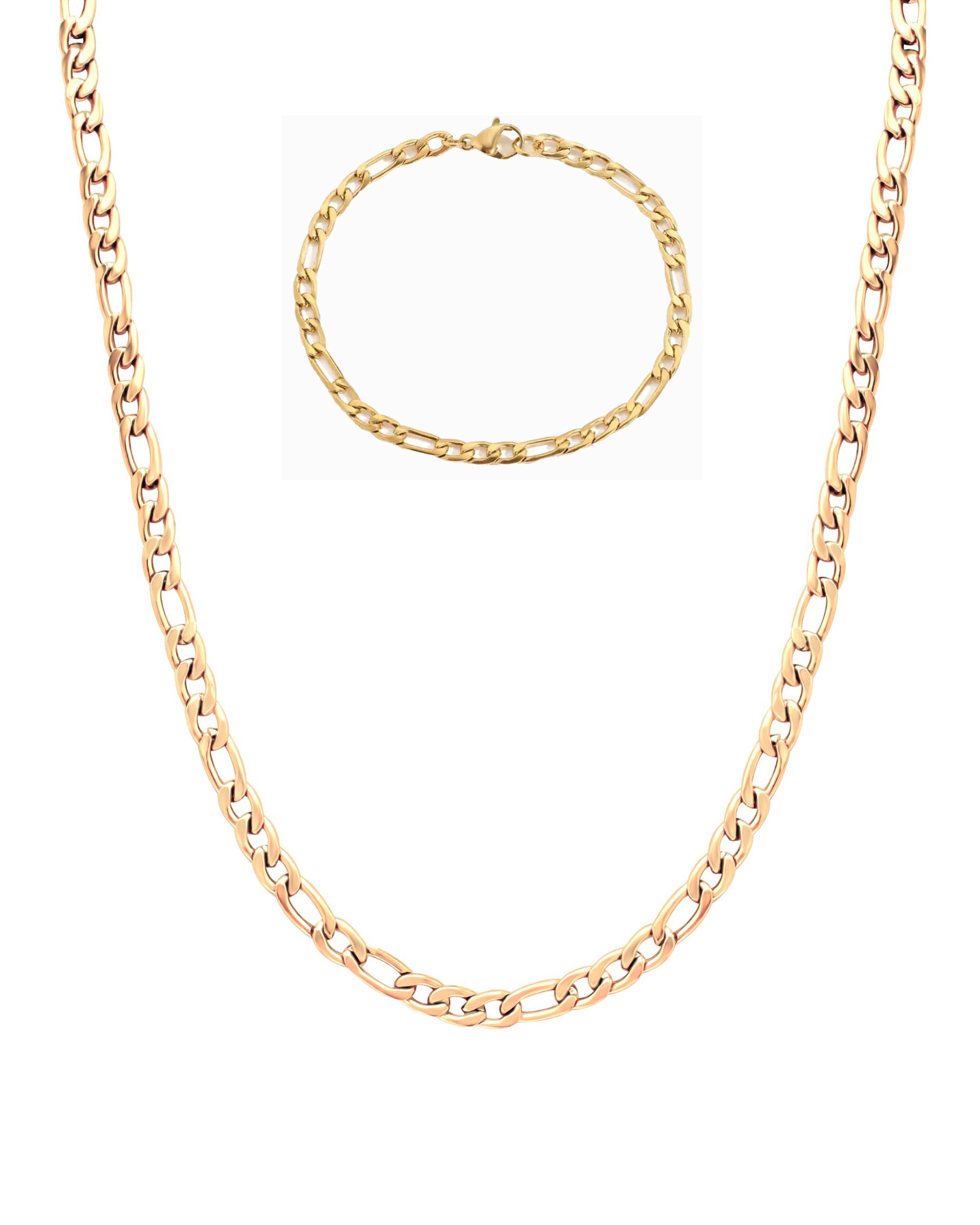 PARURE EN ACIER DORE MAILLE FIGARO