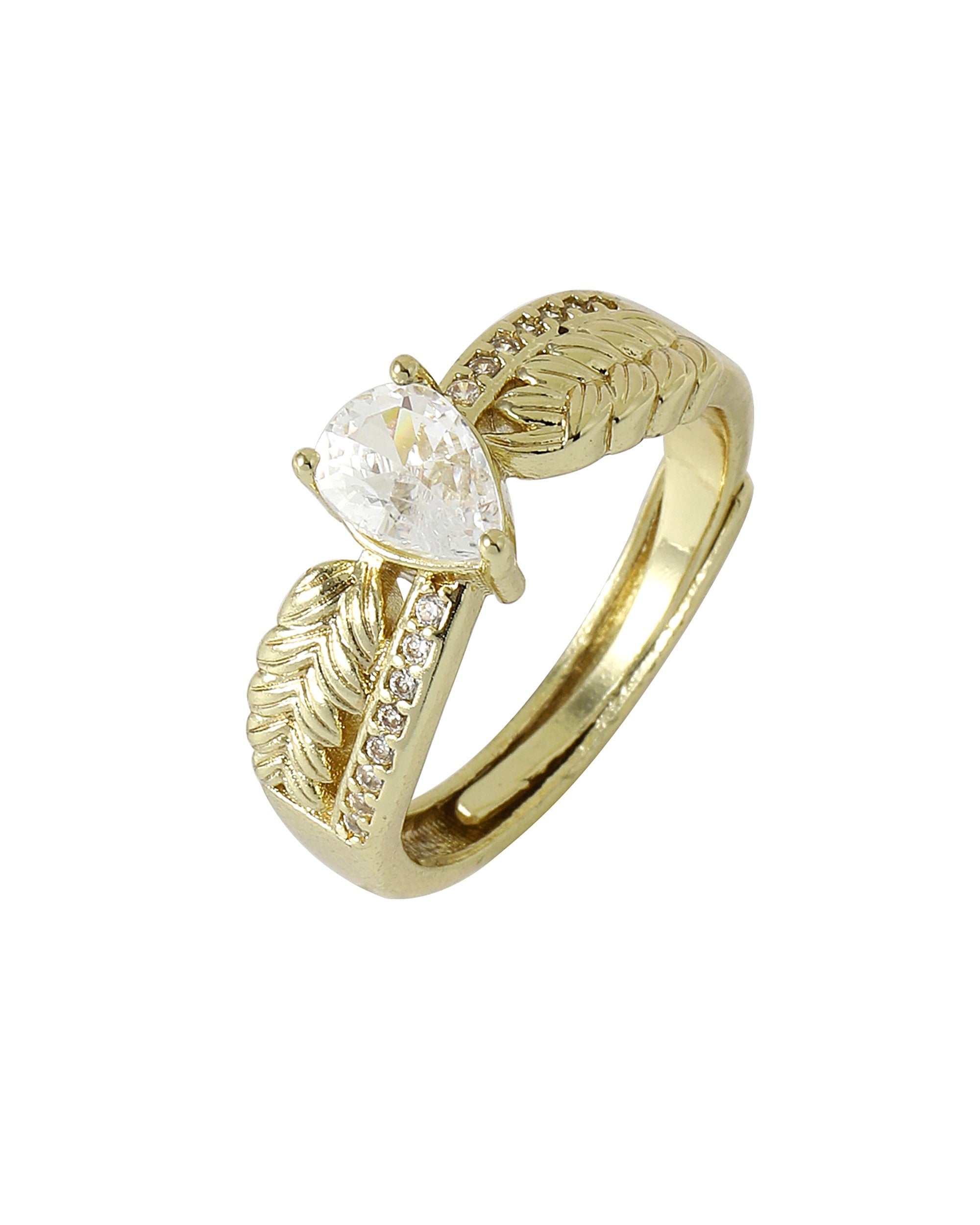 BAGUE EN ACIER DORÉ POIRE + GOUTTE AVEC ZIRCONIUM