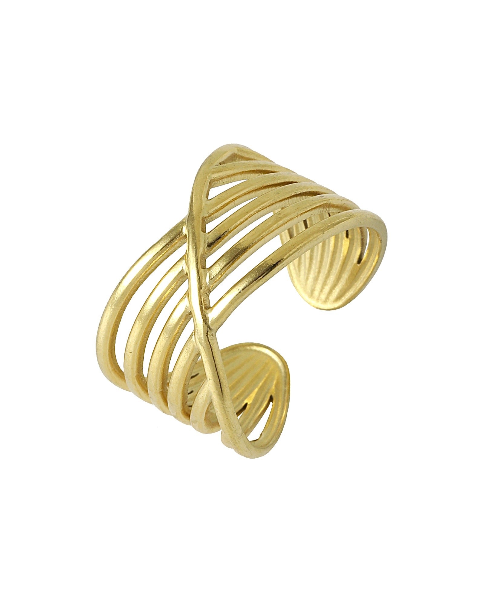 BAGUE EN ACIER DORÉ MOTIF SPIRALE AJOURÉE