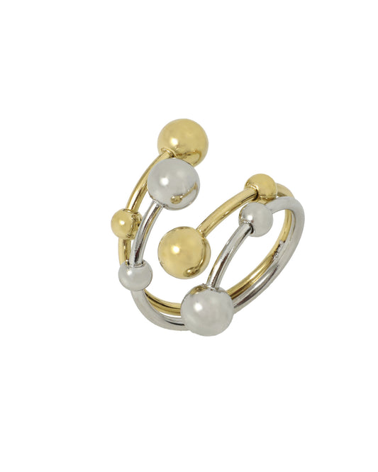 Bague en acier bicolore avec billes