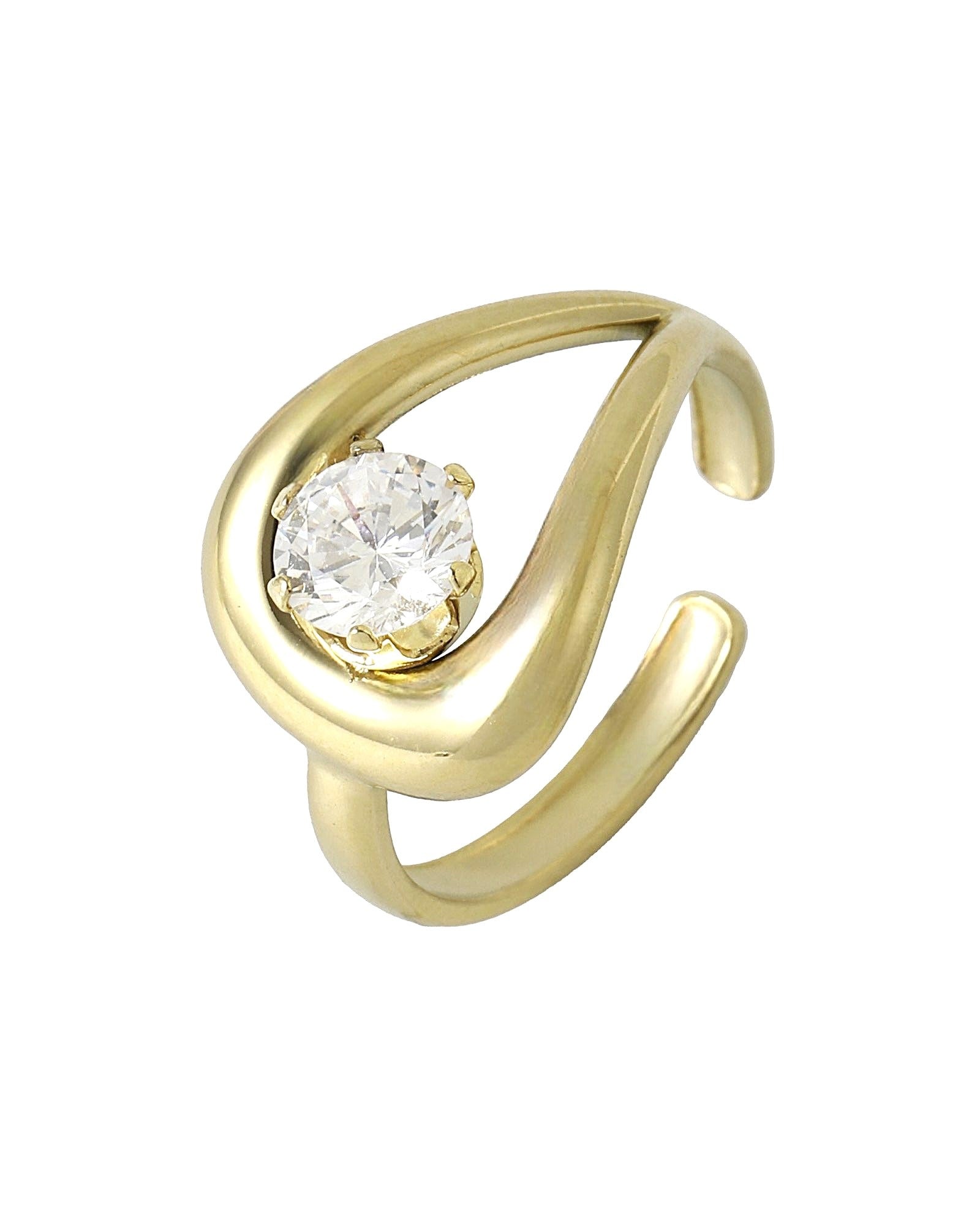 BAGUE EN ACIER DORE ÉVIDÉE AVEC SOLITAIRE