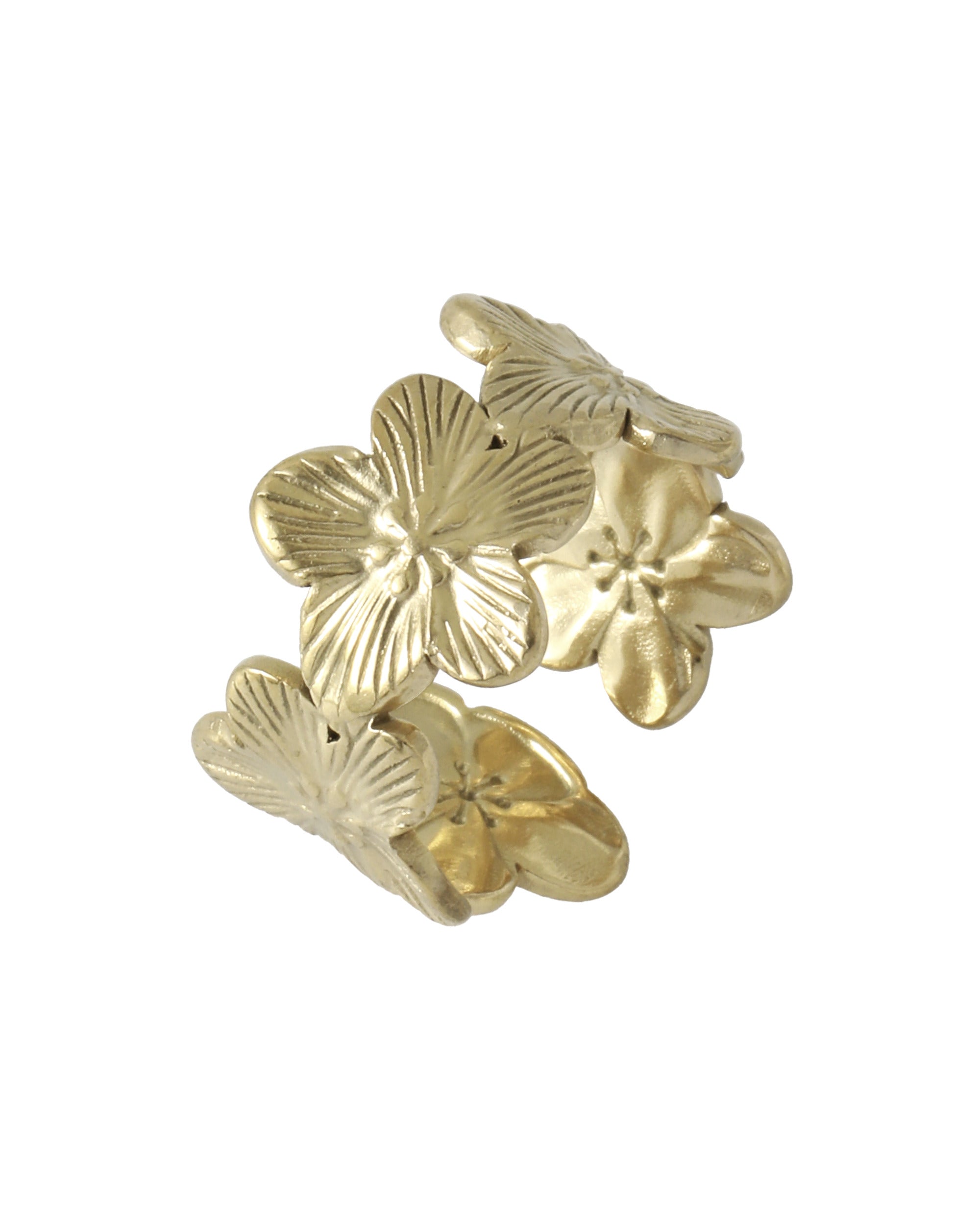 BAGUES EN ACIER DORÉ MOTIF FLEURS