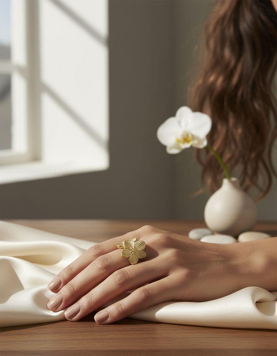 BAGUES EN ACIER DORÉ MOTIF FLEURS