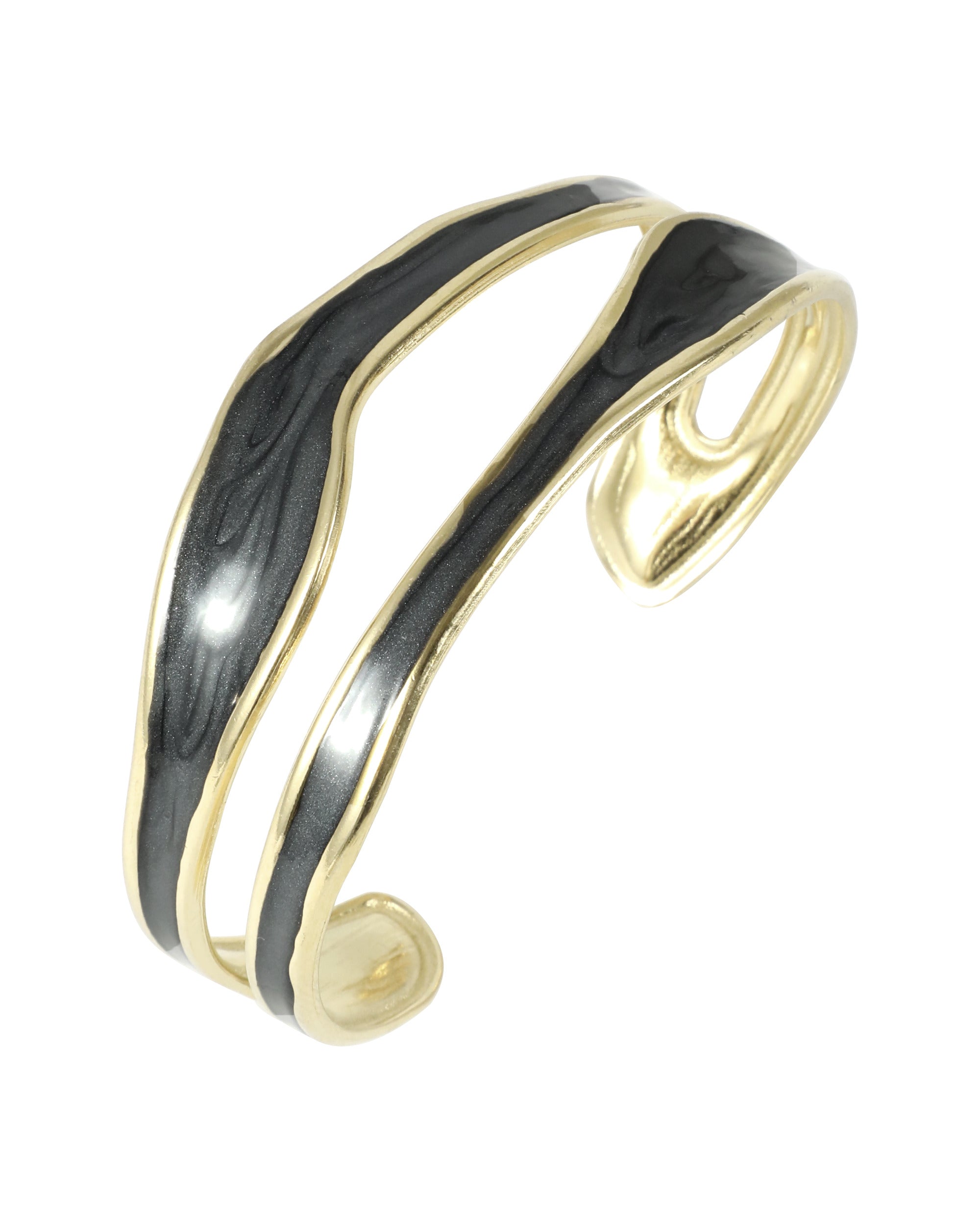 BRACELET EN ACIER DORE RIGIDE EMAILLE GRIS