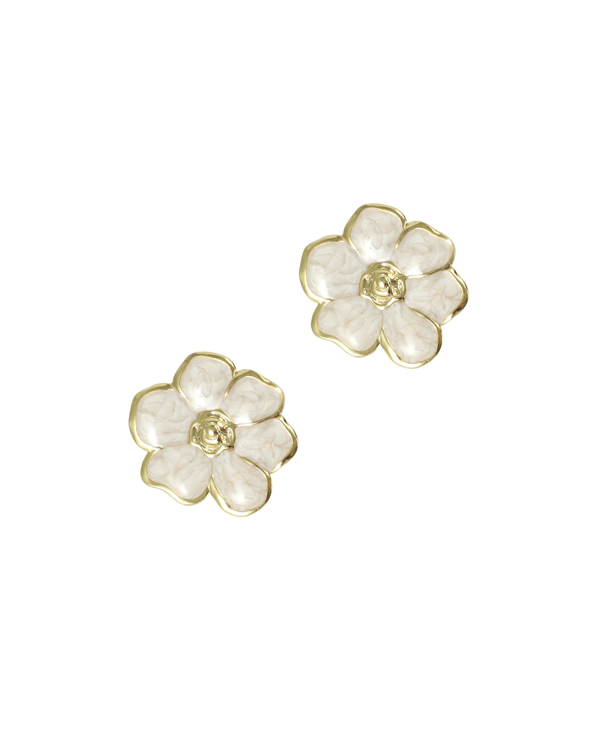 BOUCLES D'OREILLES EN ACIER DORÉ MOTIF FLEUR NACRÉ
