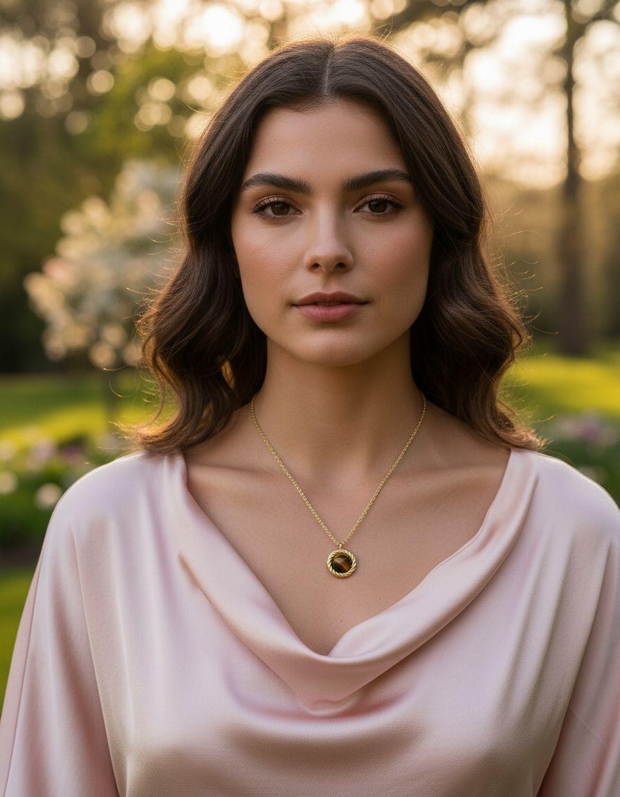 COLLIER EN ACIER DORÉ OEIL DE TIGRE