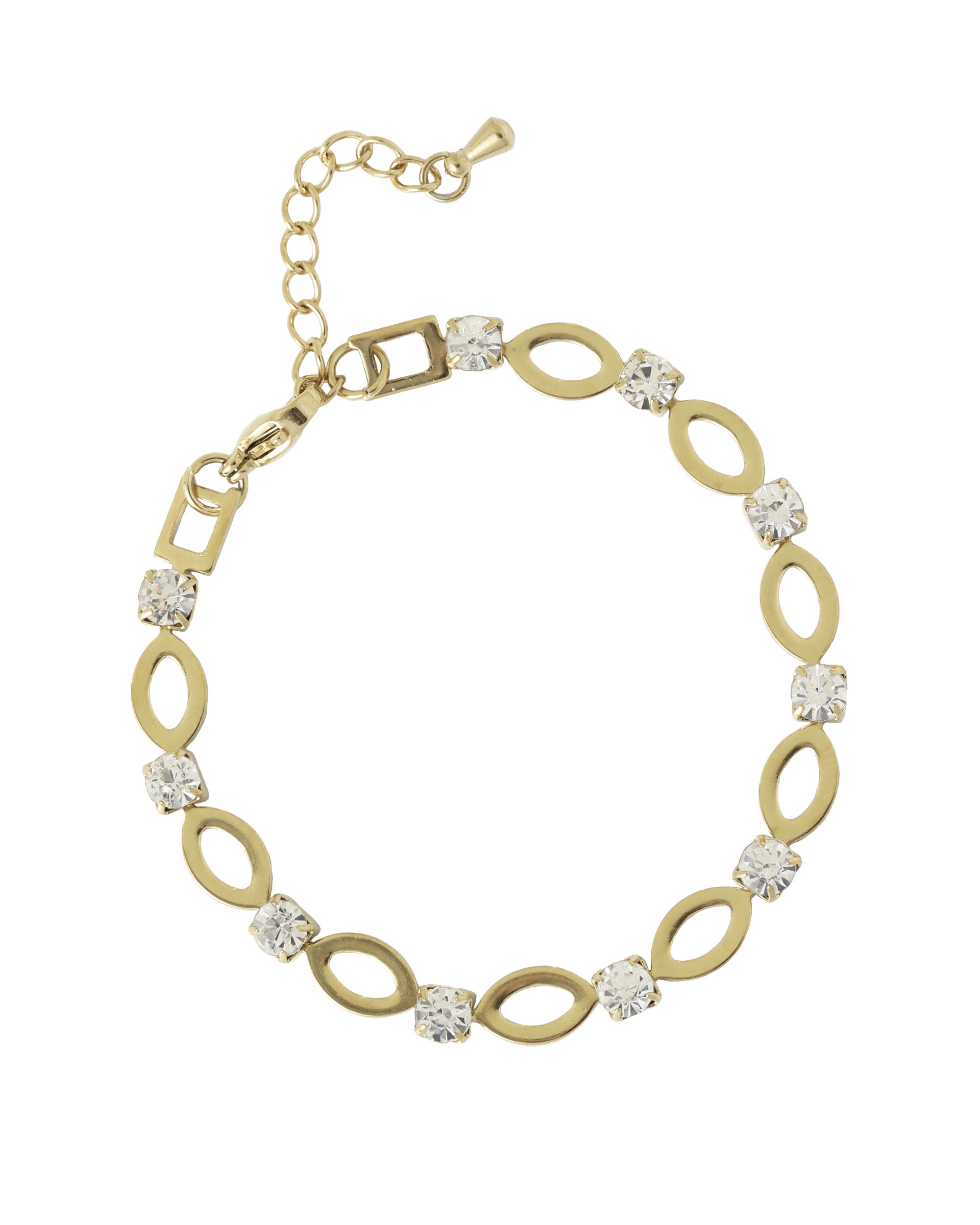 BRACELET EN ACIER DORÉ OVALE AVEC STRASS