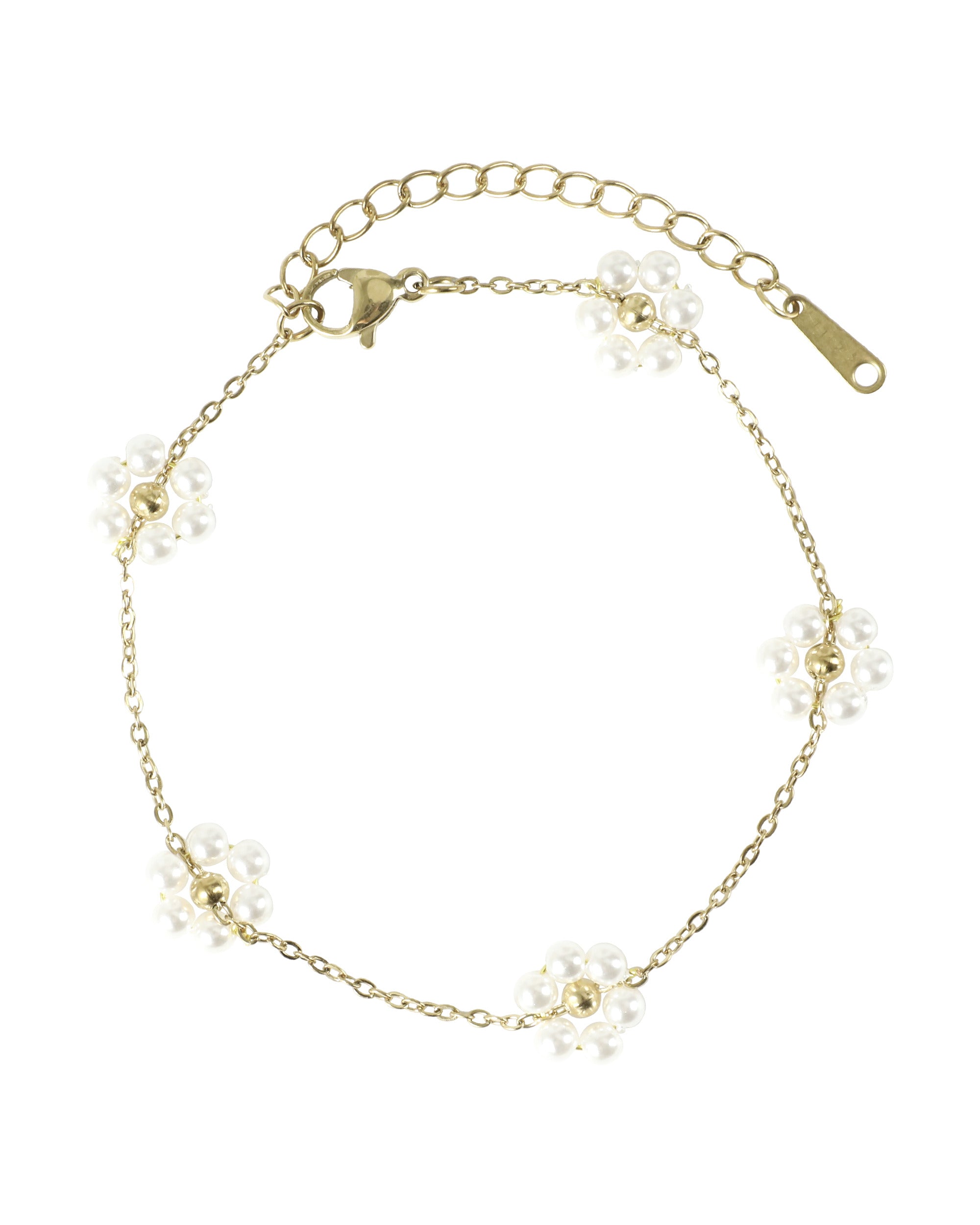 BRACELET EN ACIER DORÉ FLEURS AVEC PERLES