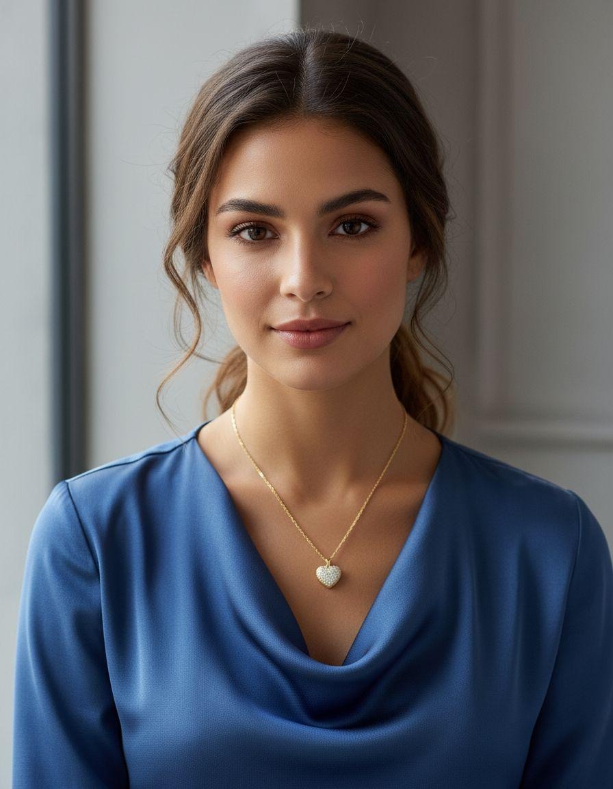 COLLIER EN ACIER DORE  PENDENTIF COEUR OUVERT AVEC PERLE