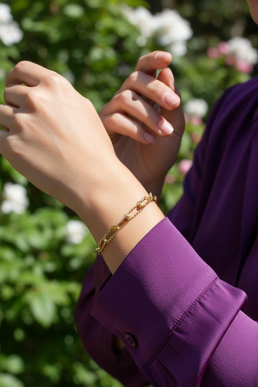 BRACELET ACIER DORÉ MOTIF RECTANGLE