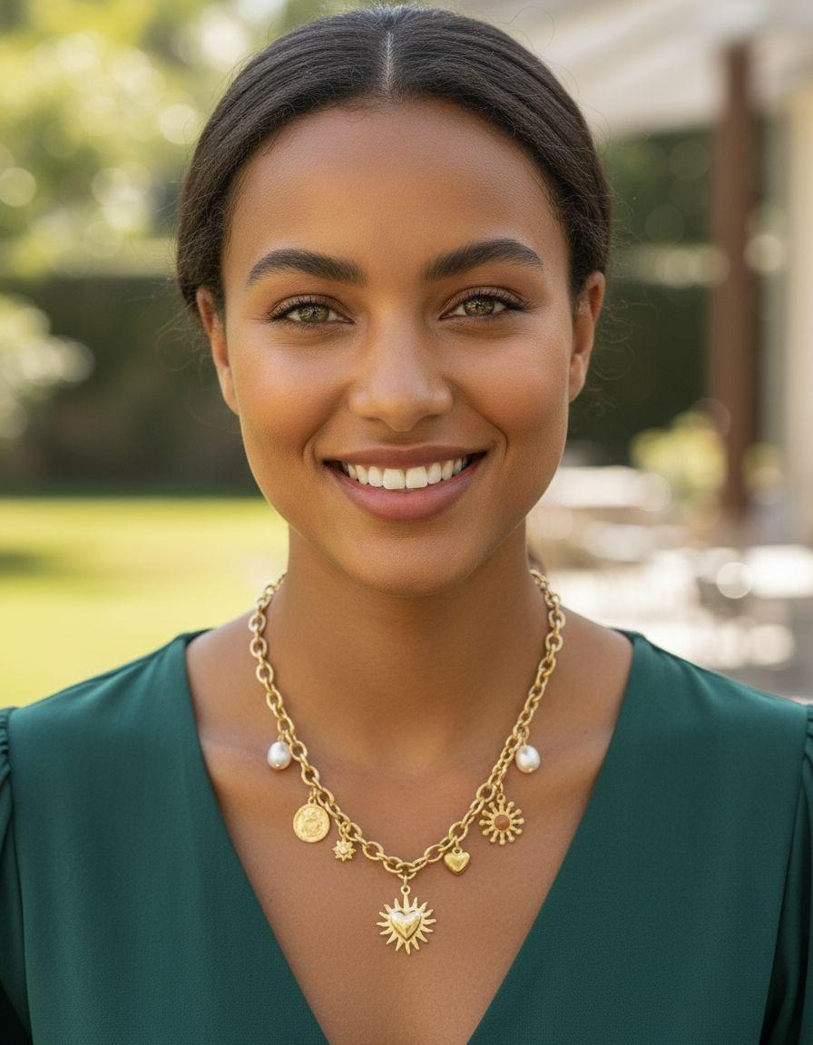 COLLIER EN ACIER DORÉ ORNÉ DE CHARMS