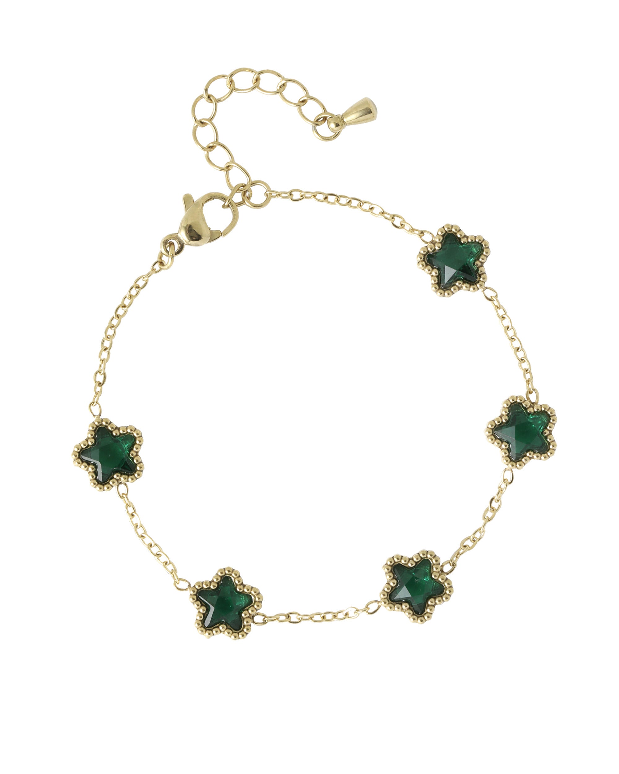 BRACELET EN ACIER DORÉ  AVEC ÉTOILE MARTELÉ ÉMERAUDE