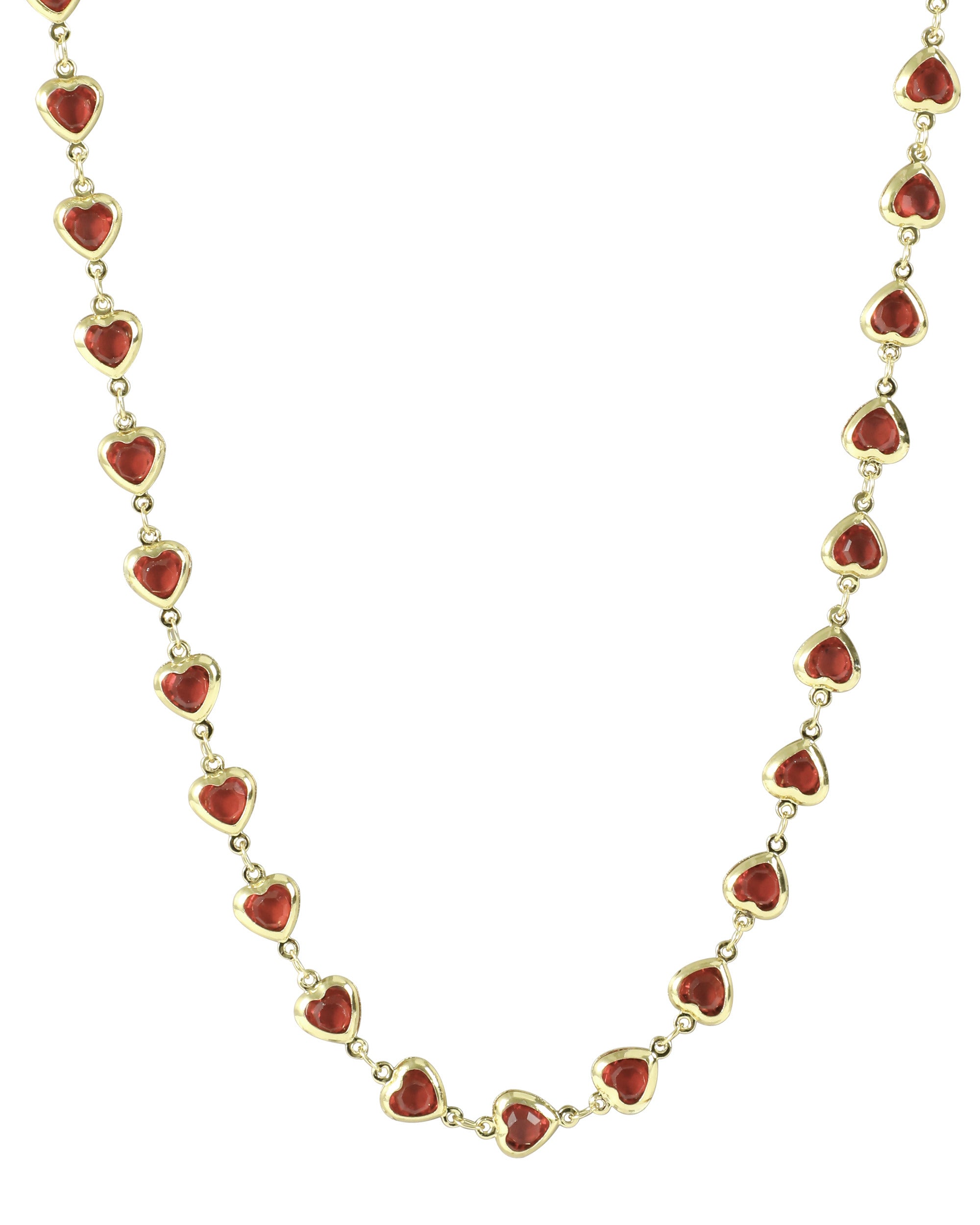 COLLIER EN ACIER DORE AVEC COEUR RUBIS