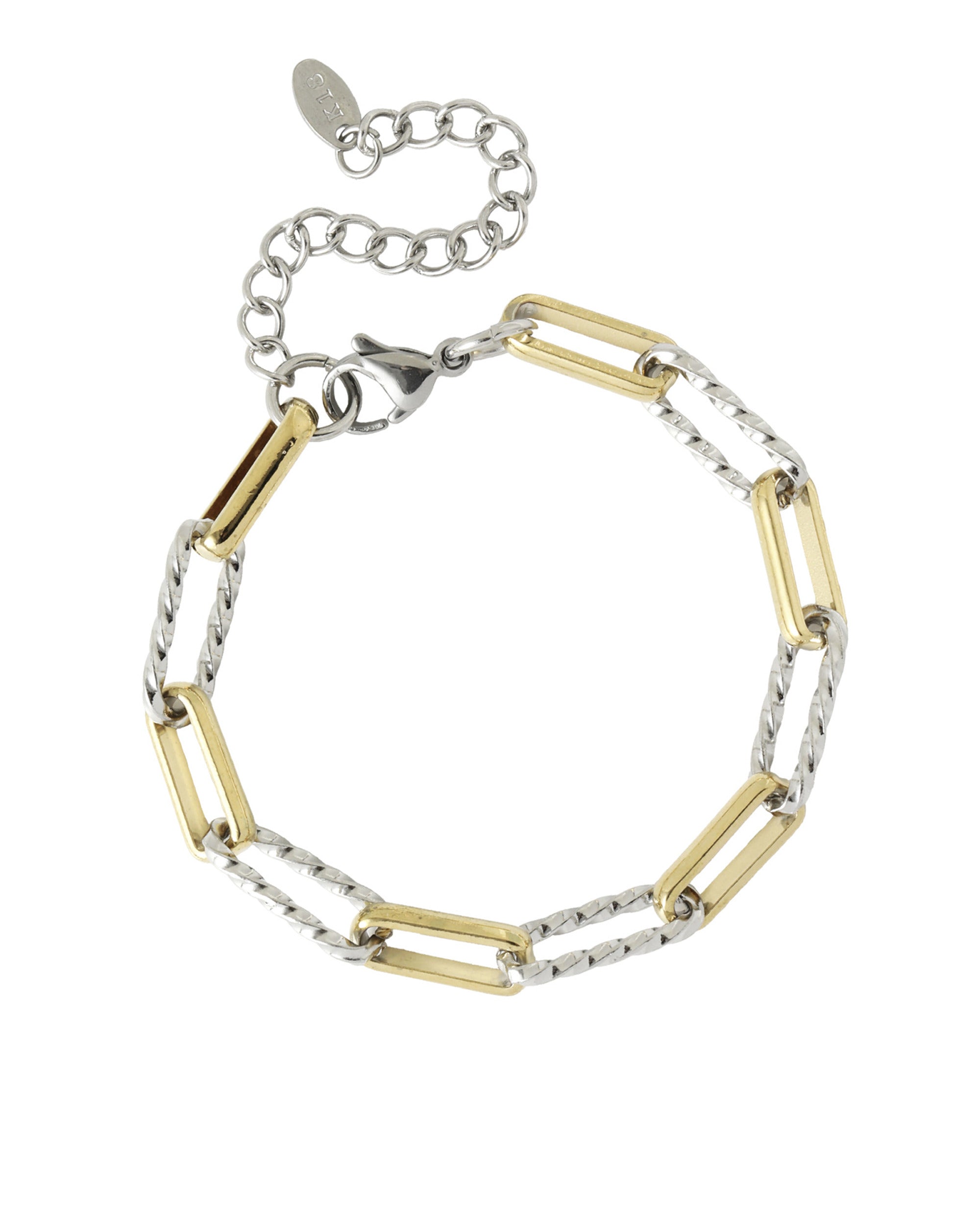 BRACELET ACIER DORÉ MOTIF RECTANGLE BICOLORE