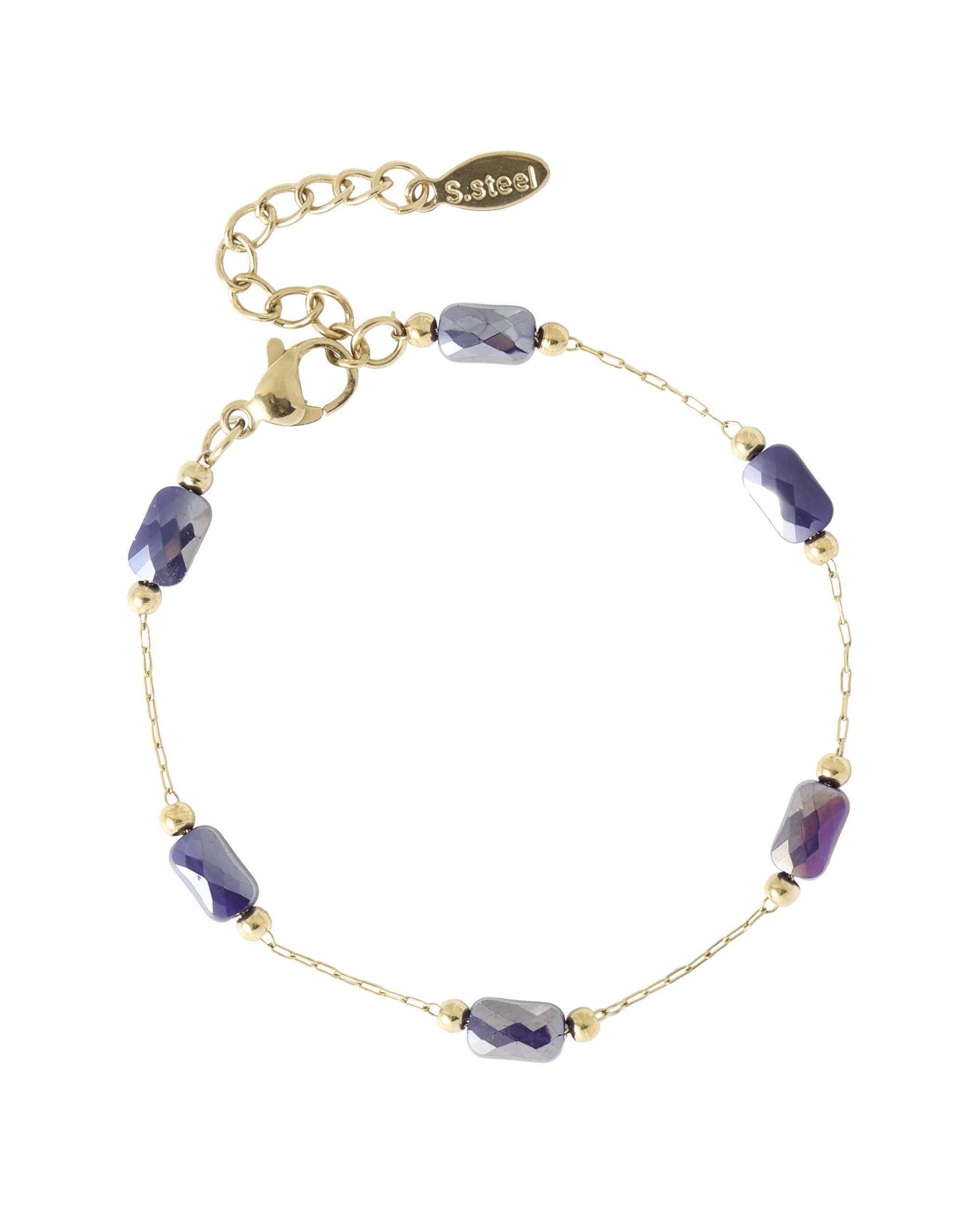BRACELET EN ACIER DORÉ AVEC CYLINDRE COULEUR INDIGO