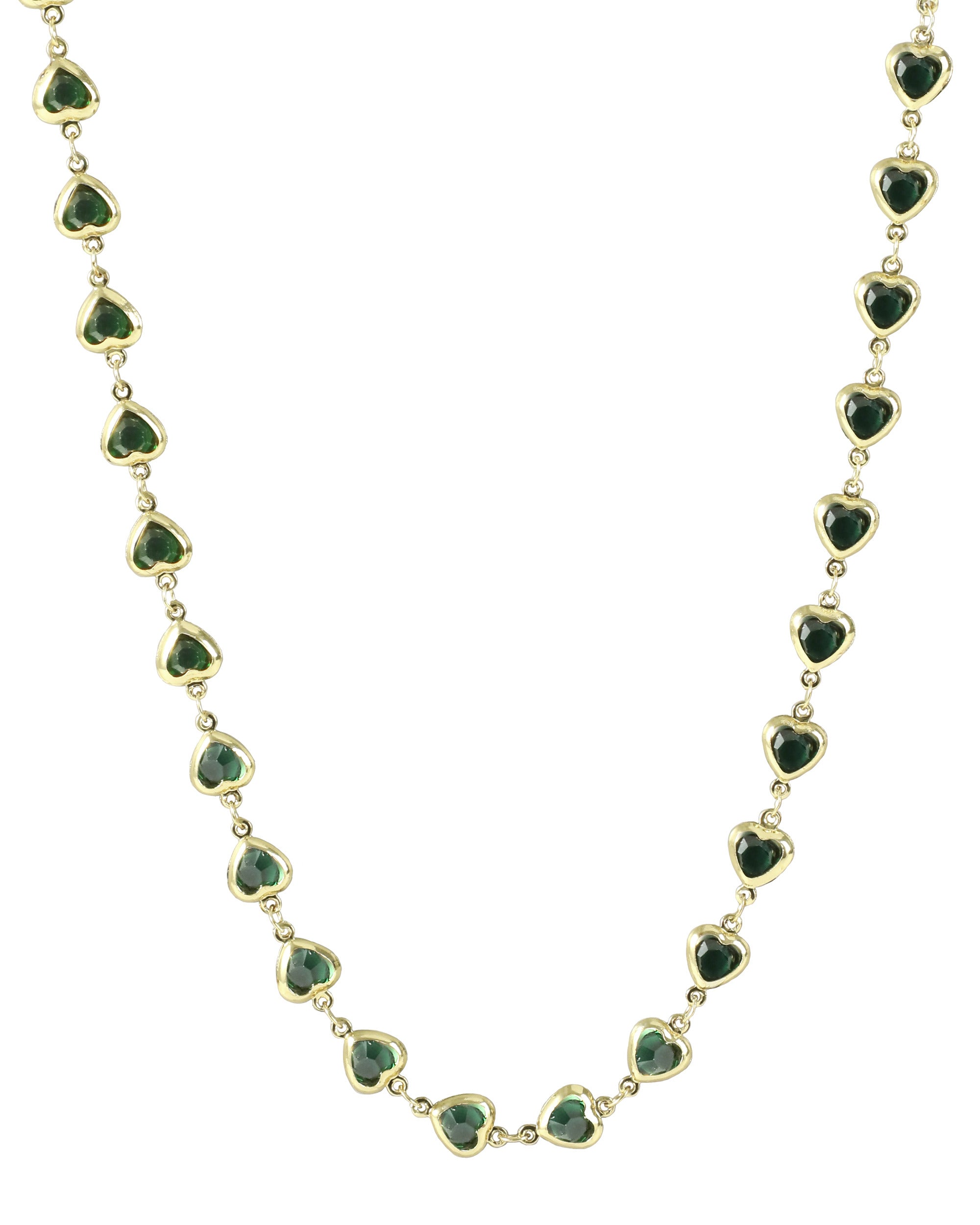COLLIER EN ACIER DORÉ AVEC COEUR ÉMERAUDE