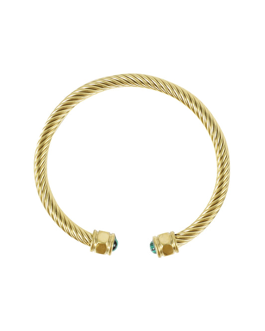 Bracelet jonc en acier doré oeil de tigre émeraude