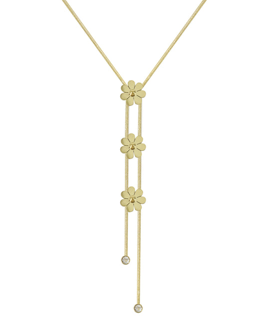 Collier en acier doré trio de fleurs et strass