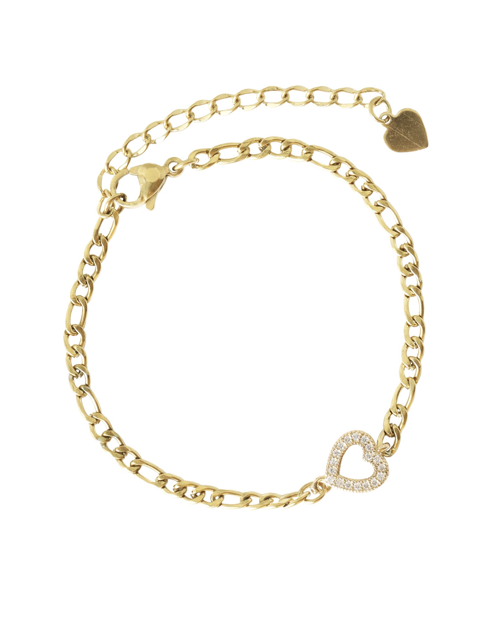 BRACELET EN ACIER DORE AVEC COEUR CENTRAL EN ZIRCONIUM