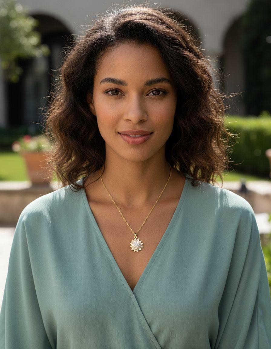 COLLIER EN ACIER DORE PENDENTIF SOLEIL EN ZIRCONIUM