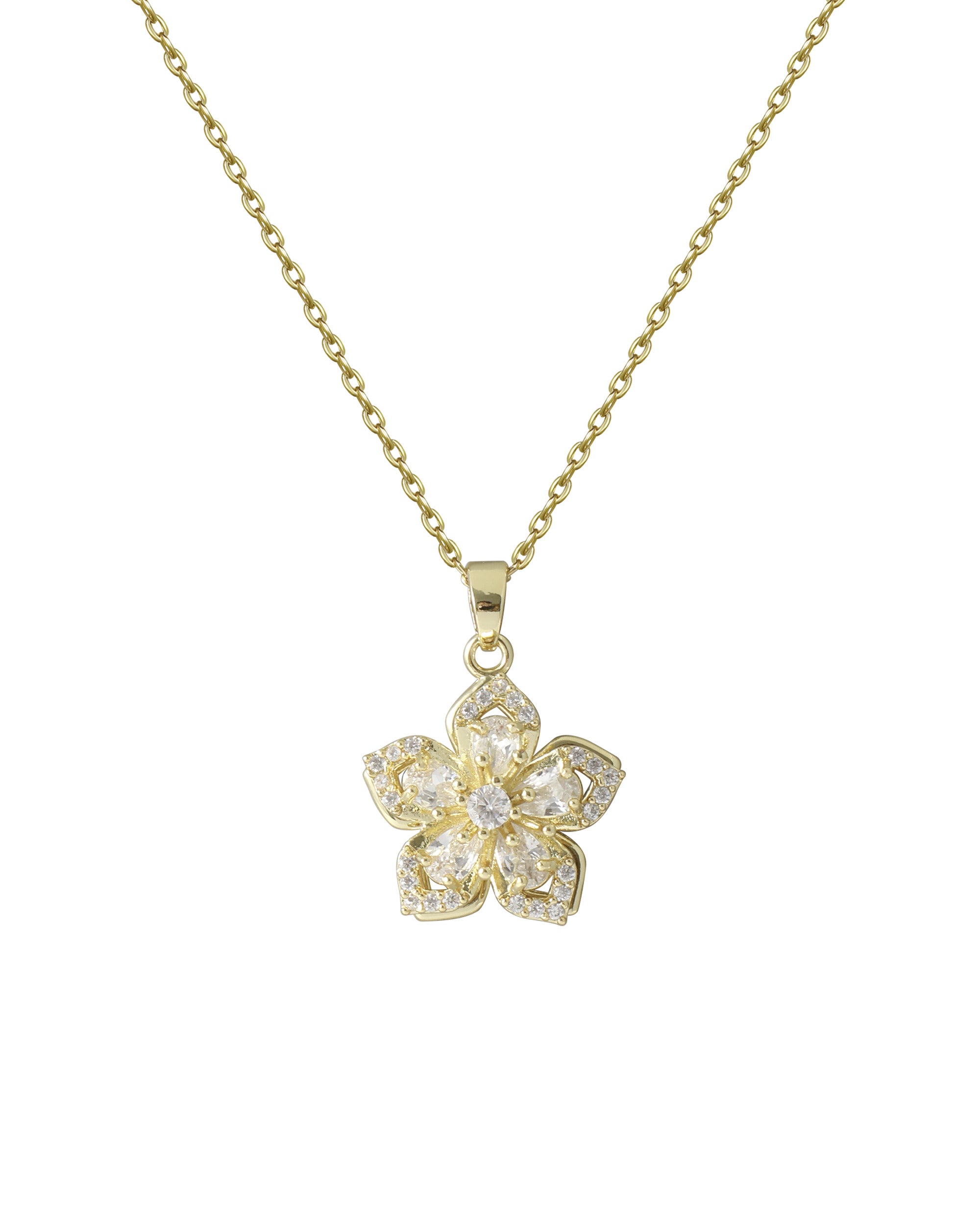 COLLIER EN ACIER DORE PENDENTIF FLEUR EN ZIRCONIUM