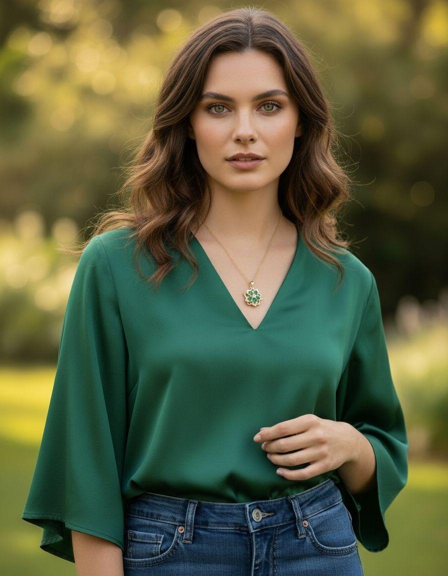 COLLIER EN ACIER DORÉ PENDENTIF FLEUR ÉMERAUDE EN ZIRCONIUM