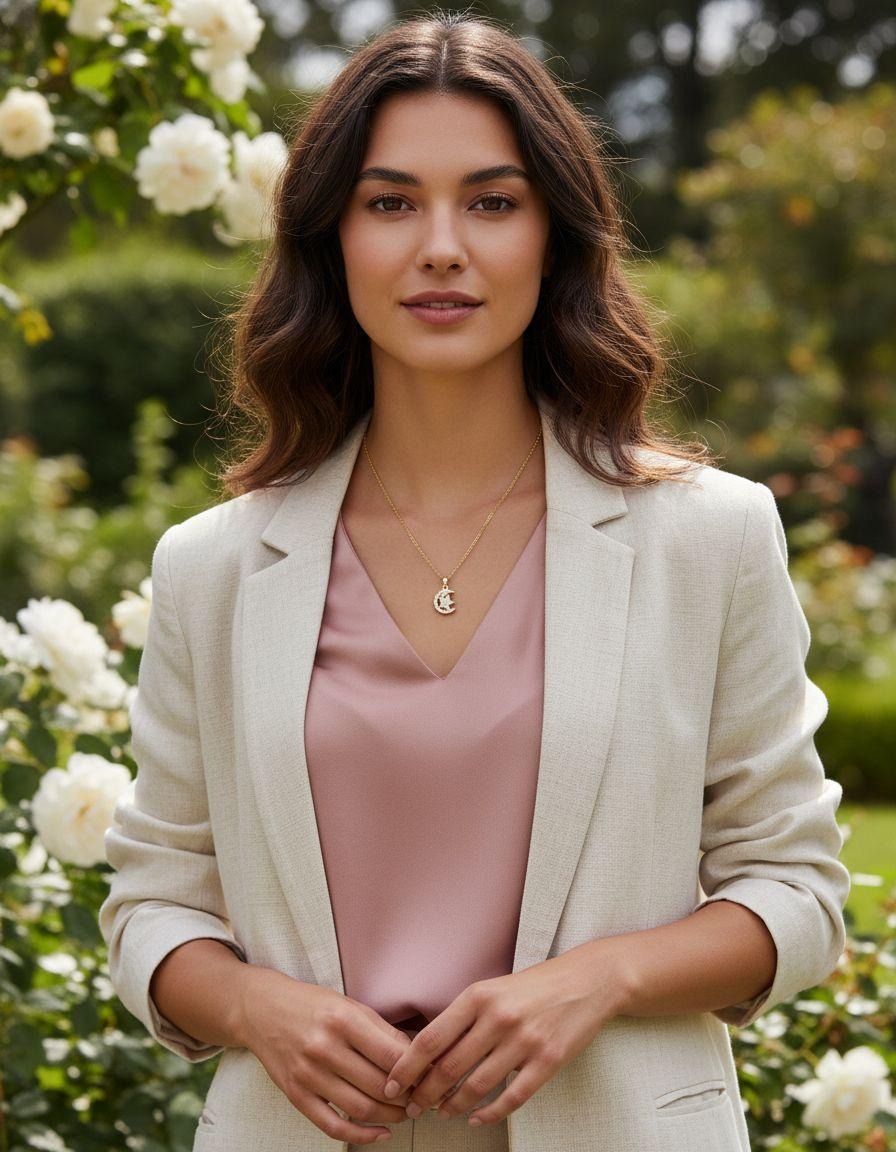 COLLIER EN ACIER DORE PENDENTIF LUNE AVEC ETOILE