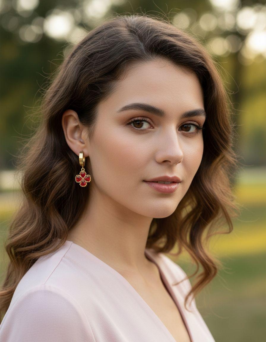 CRÉOLES EN ACIER DORÉ TREFLE RUBIS