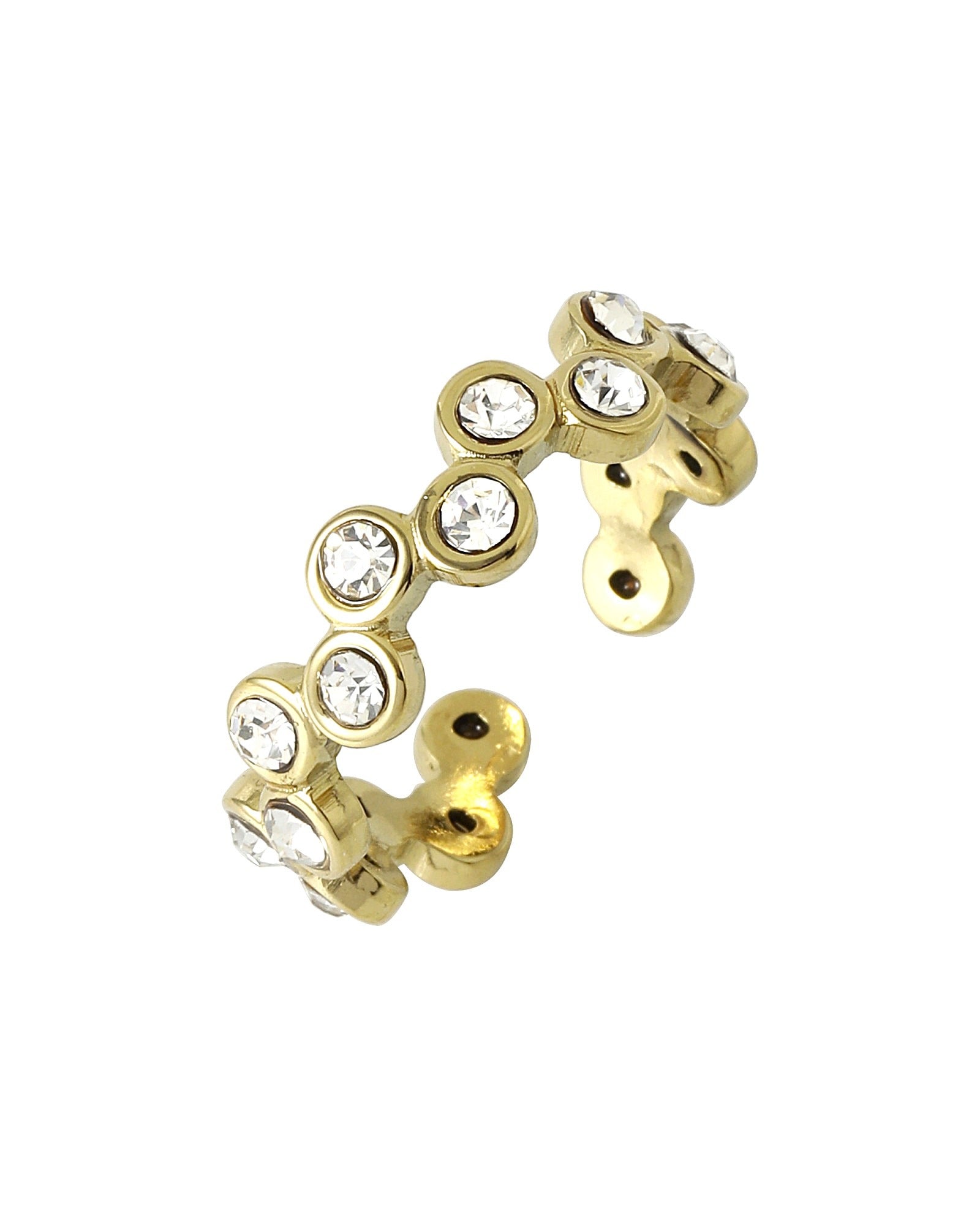 BAGUE EN ACIER DORÉ EFFET VAGUE AVEC STRASS