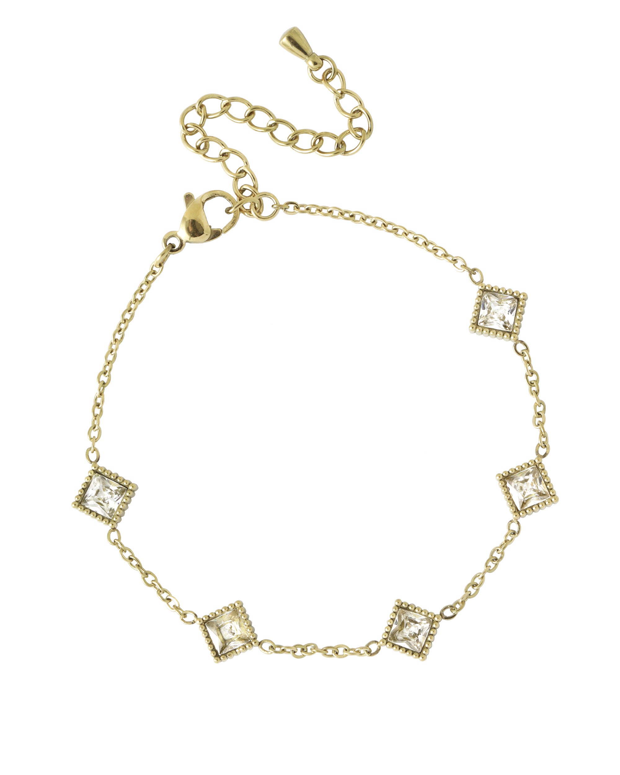 BRACELET EN ACIER DORÉ MOTIF CARRÉ STRILLÉ  AVEC ZIRCONIUM