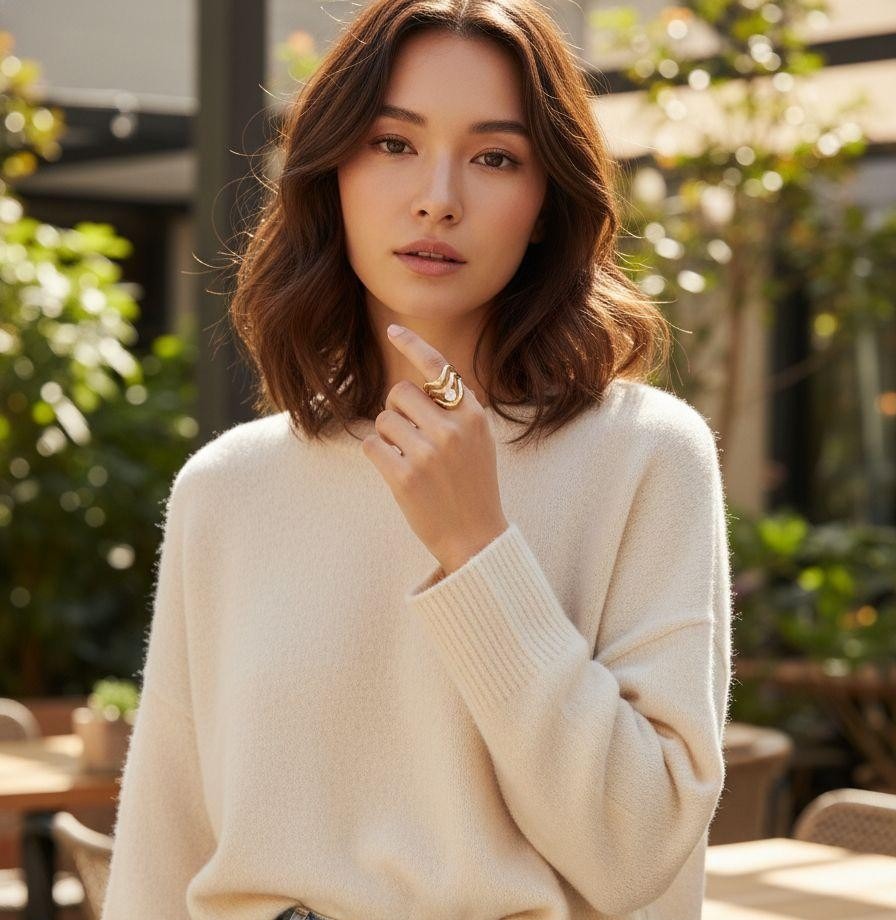 BAGUE EN ACIER DORÉ TRIPLE VAGUE AVEC COEUR ZIRCONIUM