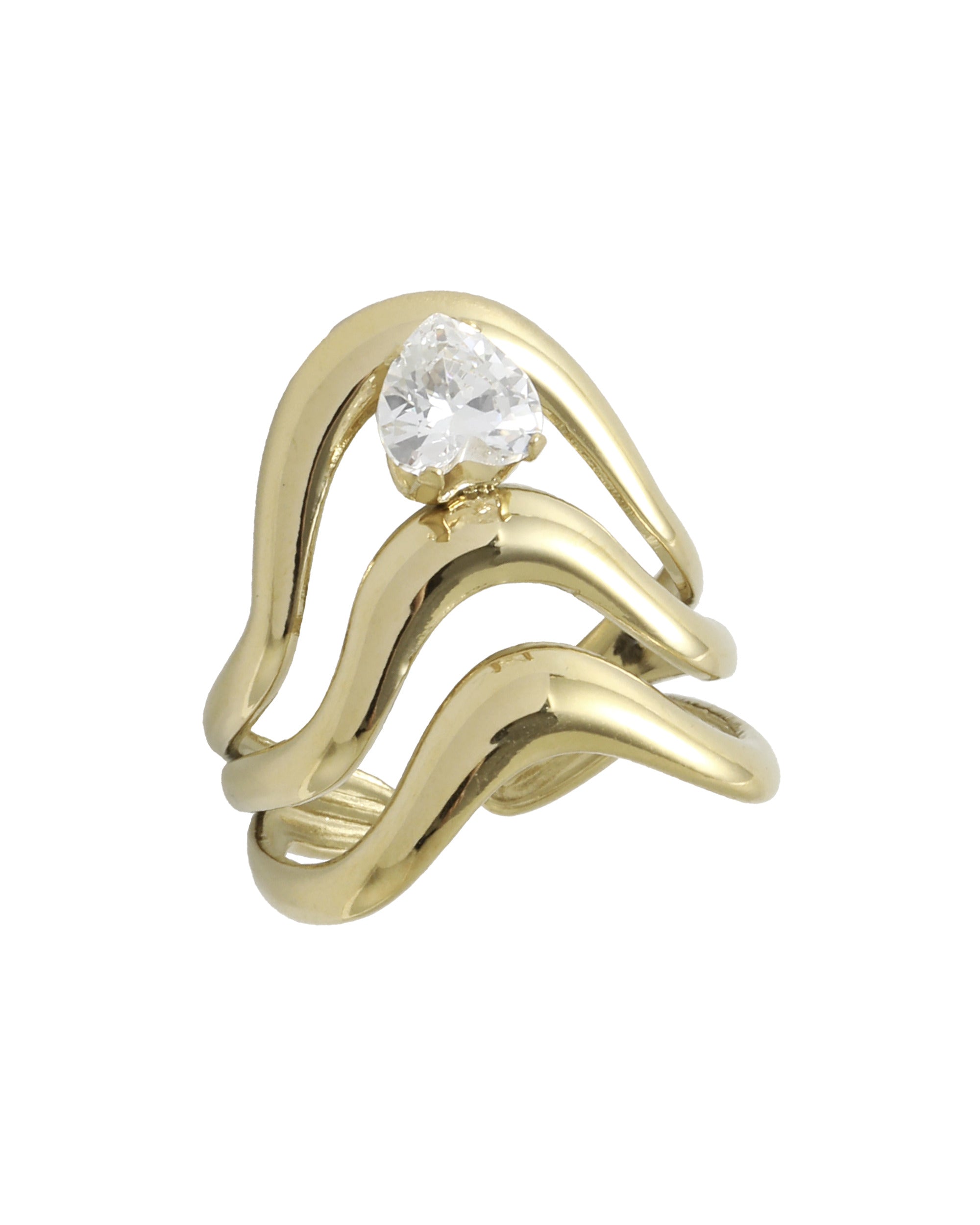 BAGUE EN ACIER DORÉ TRIPLE VAGUE AVEC COEUR ZIRCONIUM