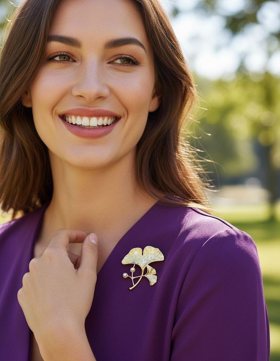 BROCHE EN ACIER DORE MOTIF FLEUR AVEC PERLES