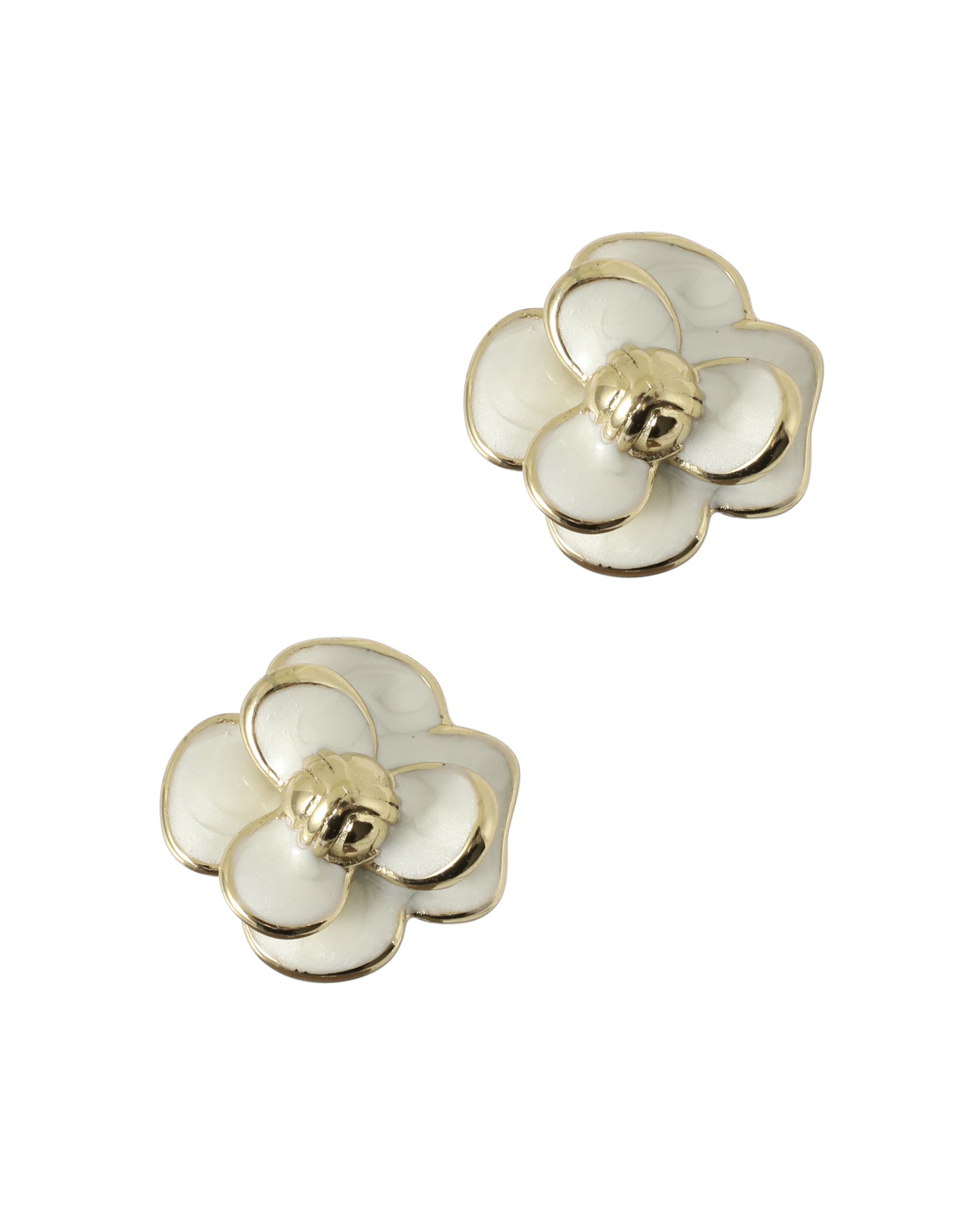 BOUCLES D'OREILLES EN ACIER DORE MOTIF ROSE BLANCHE