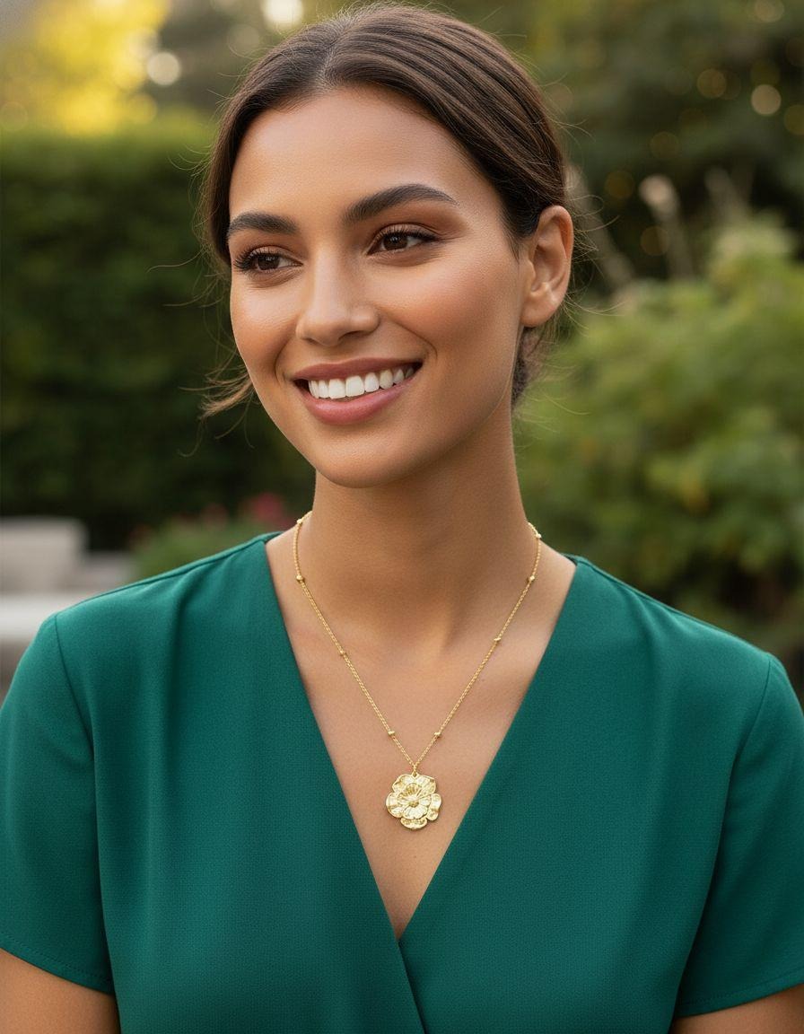 COLLIER EN ACIER DORE FLEUR