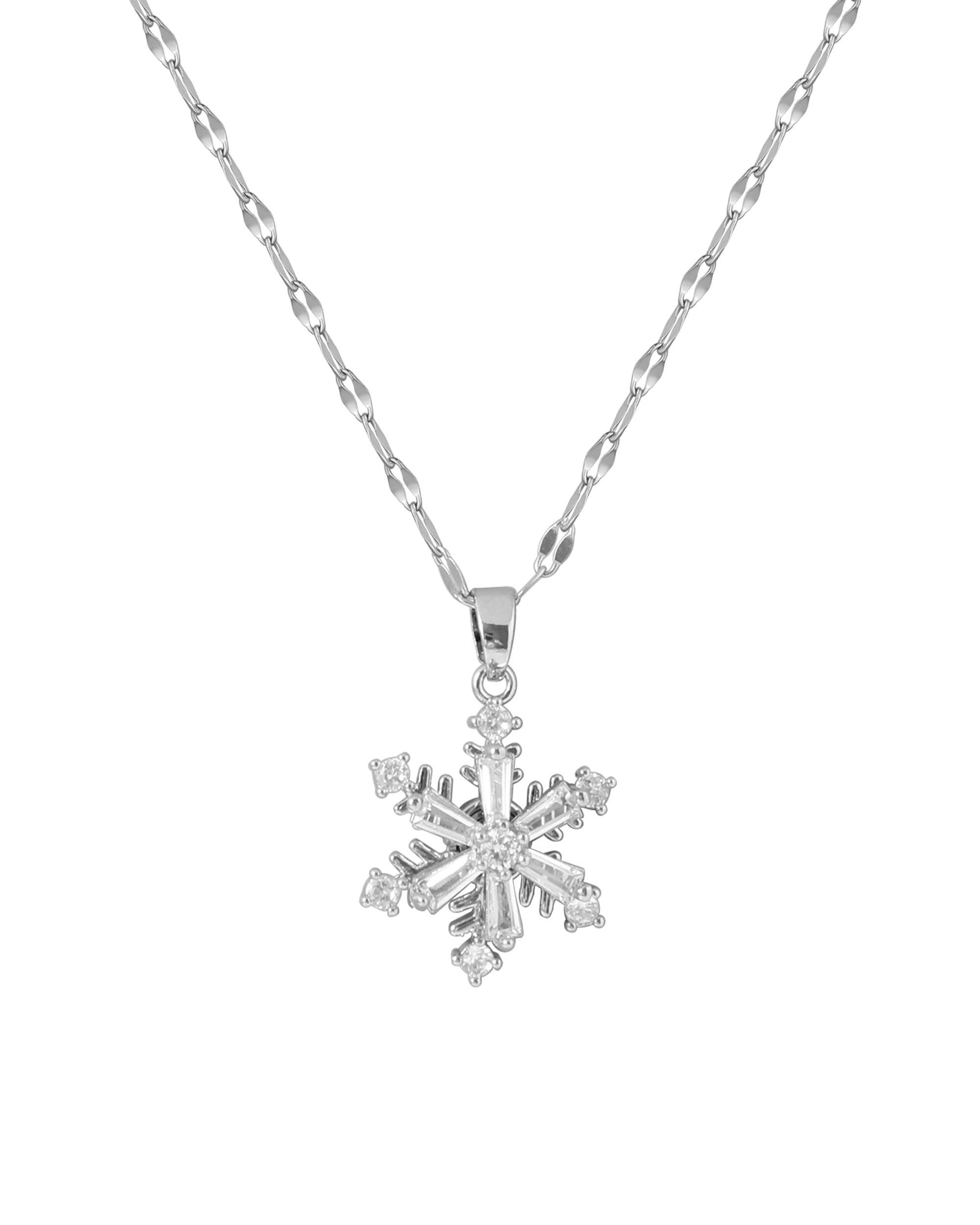 COLLIER EN ACIER DORE PENDENTIF FLOCON DE NEIGE EN ZIRCONIUM