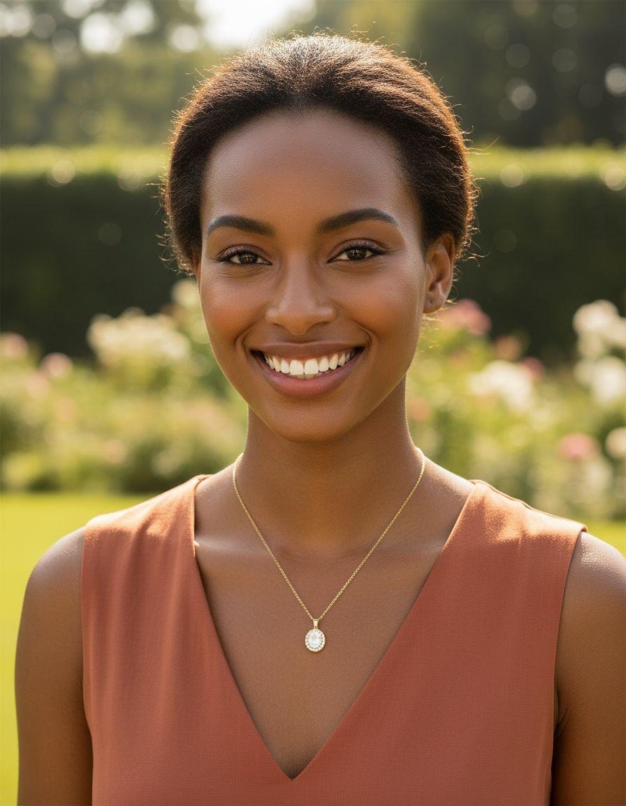 COLLIER EN ACIER DORE PENDENTIF OVALE BLANC AVEC STRASS