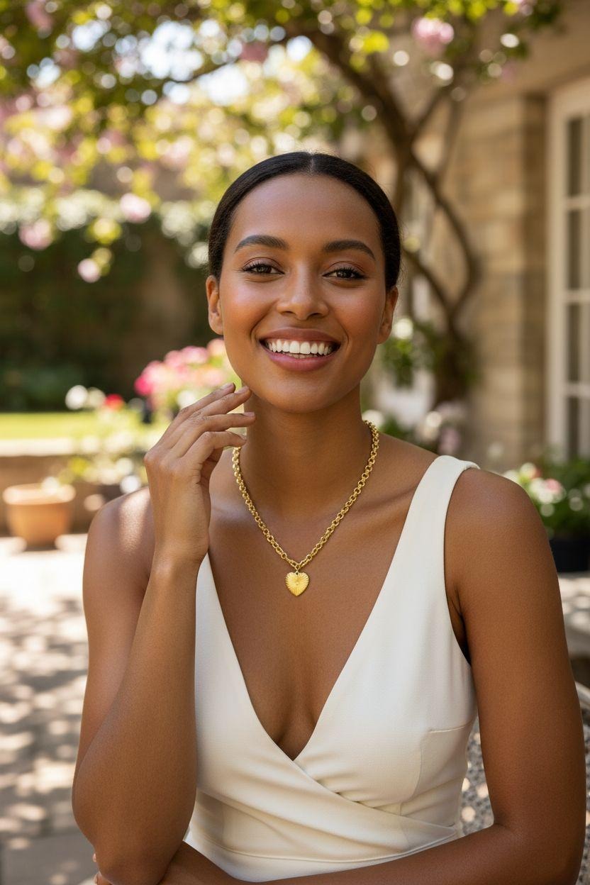 COLLIER EN ACIER DORE PENDENTIF COEUR