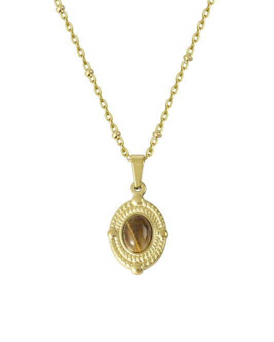 Gold-plated steel tiger's eye necklace