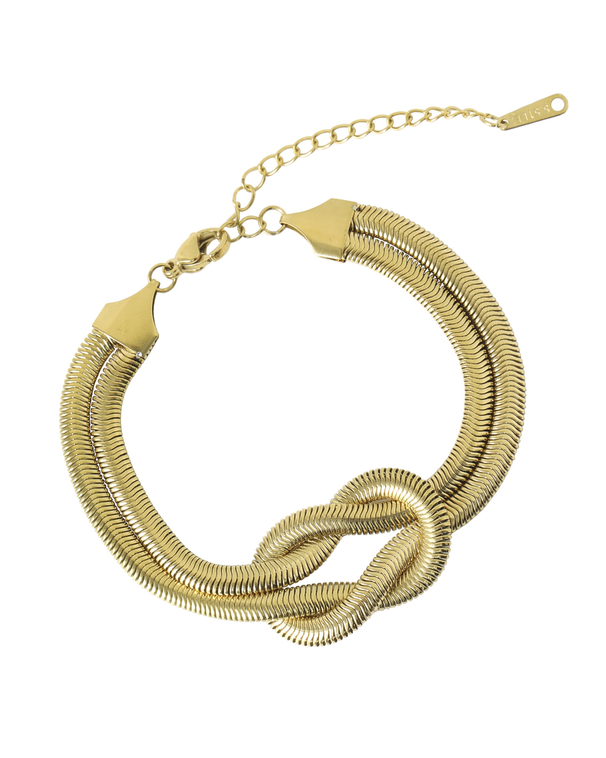 BRACELET EN ACIER DORE ORNE D'UN NOEUD CENTRALE