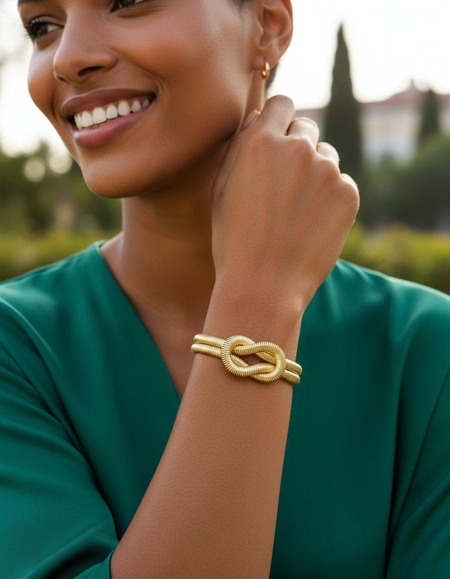 BRACELET EN ACIER DORE ORNE D'UN NOEUD CENTRALE