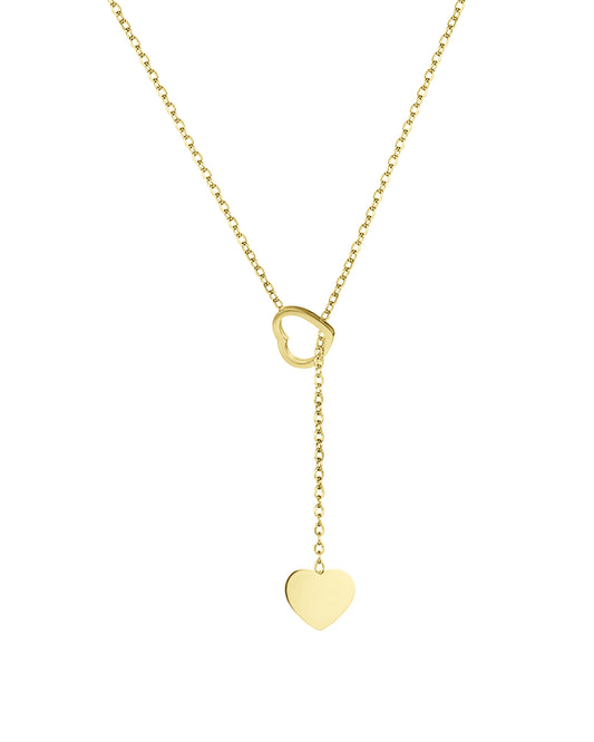 Collier en acier doré double coeurs pendants