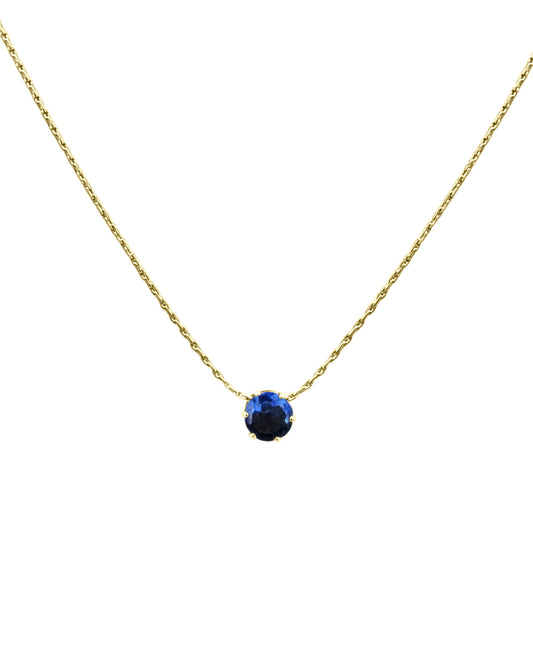 Gold-plated steel necklace with sapphire solitary pendant