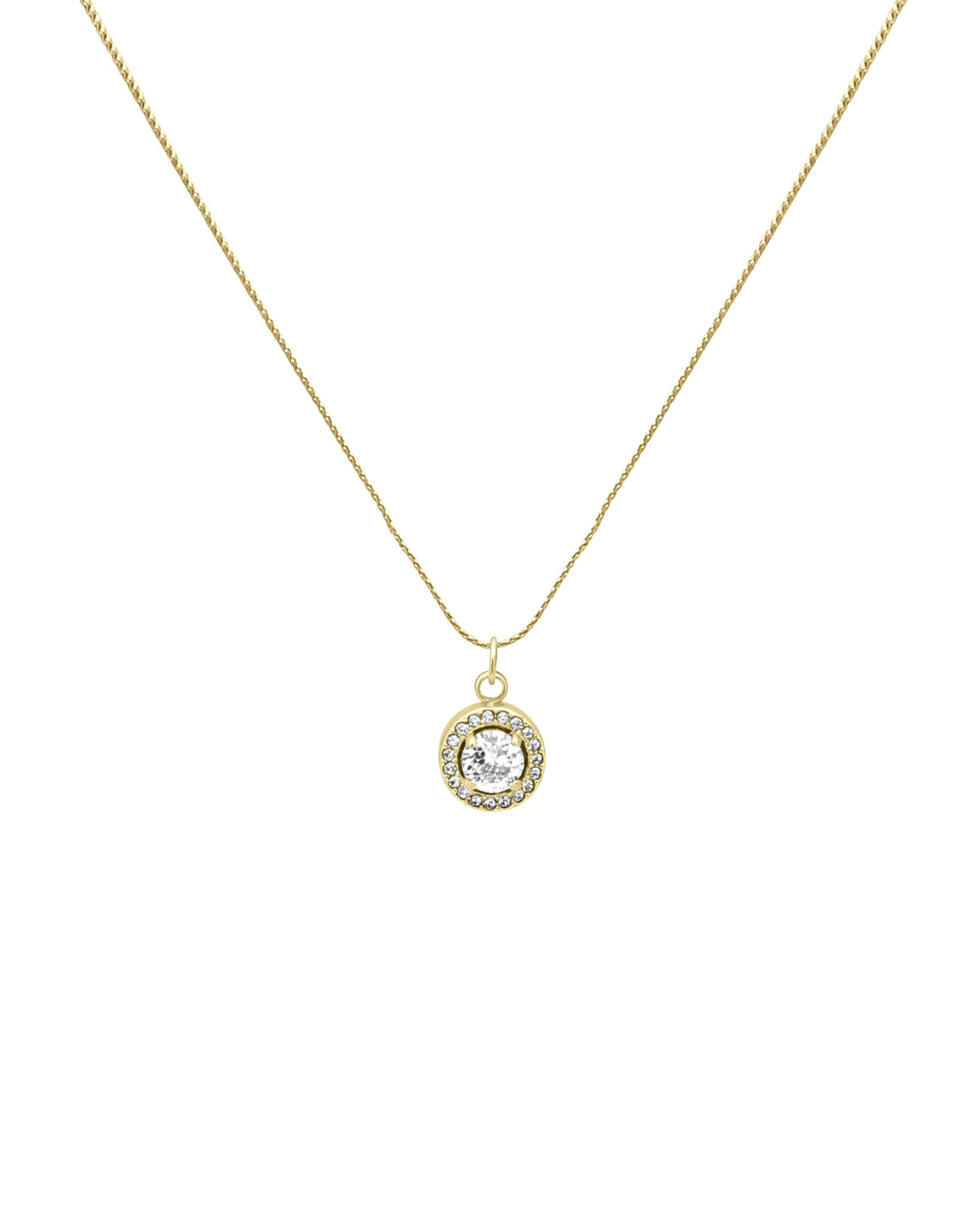 VERGULDE STALEN KETTING MET RONDE HANGER, STRASS EN SOLITAIRE STER