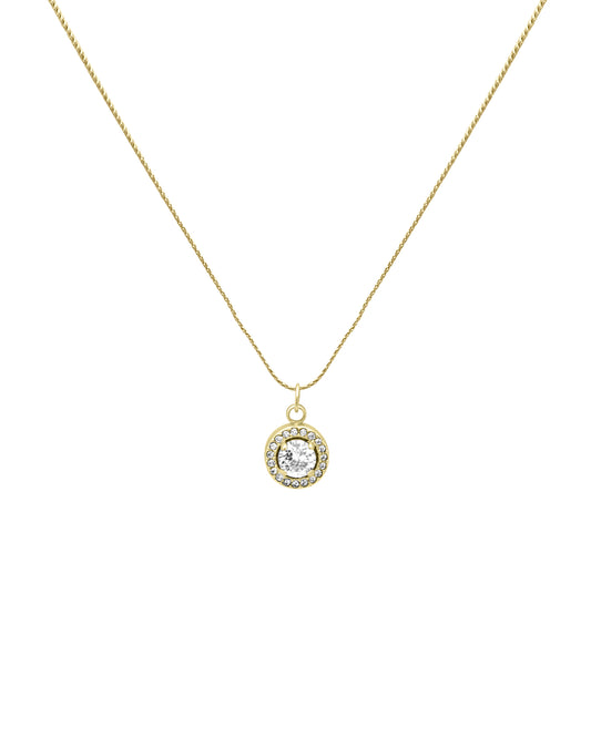 Vergulde stalen ketting met ronde hanger, strass en solitaire ster