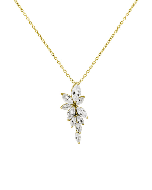 Collier en plaqué or motif fleur avec zirconium